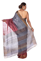Printed Grey and Maroon Polka Dots Tussar Silk Saree