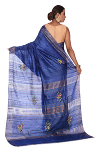 Indigo Blue Tussar Silk Saree