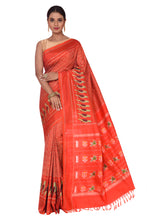 Load image into Gallery viewer, Orange Pochampally Ikat Silk Saree with Gap Border