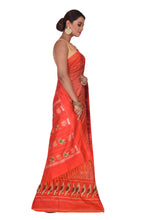 Load image into Gallery viewer, Orange Pochampally Ikat Silk Saree with Gap Border