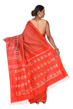 Load image into Gallery viewer, Orange Pochampally Ikat Silk Saree with Gap Border