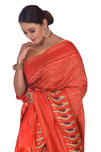 Load image into Gallery viewer, Orange Pochampally Ikat Silk Saree with Gap Border