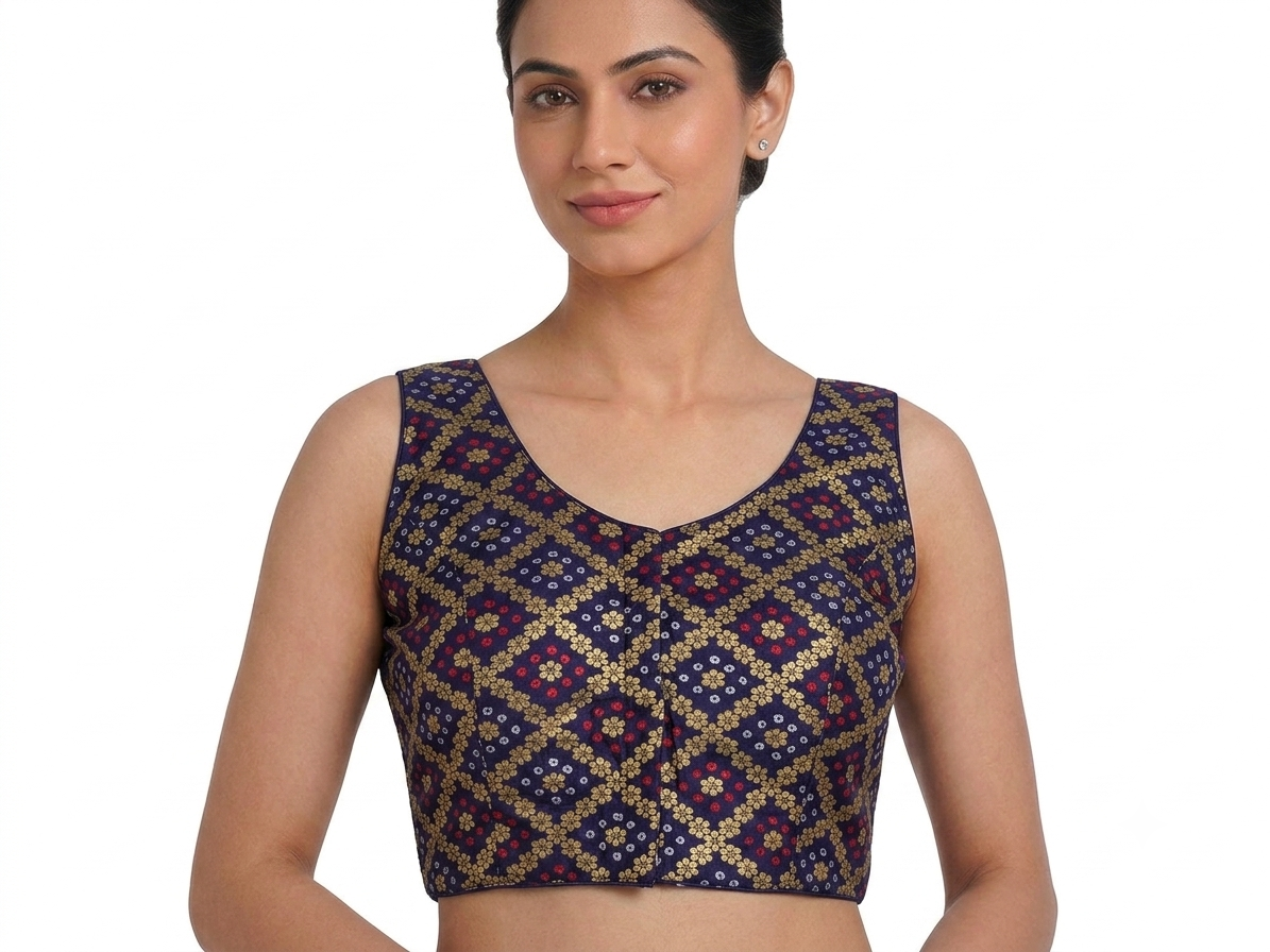 Navy Blue Bandhani Design Blouse