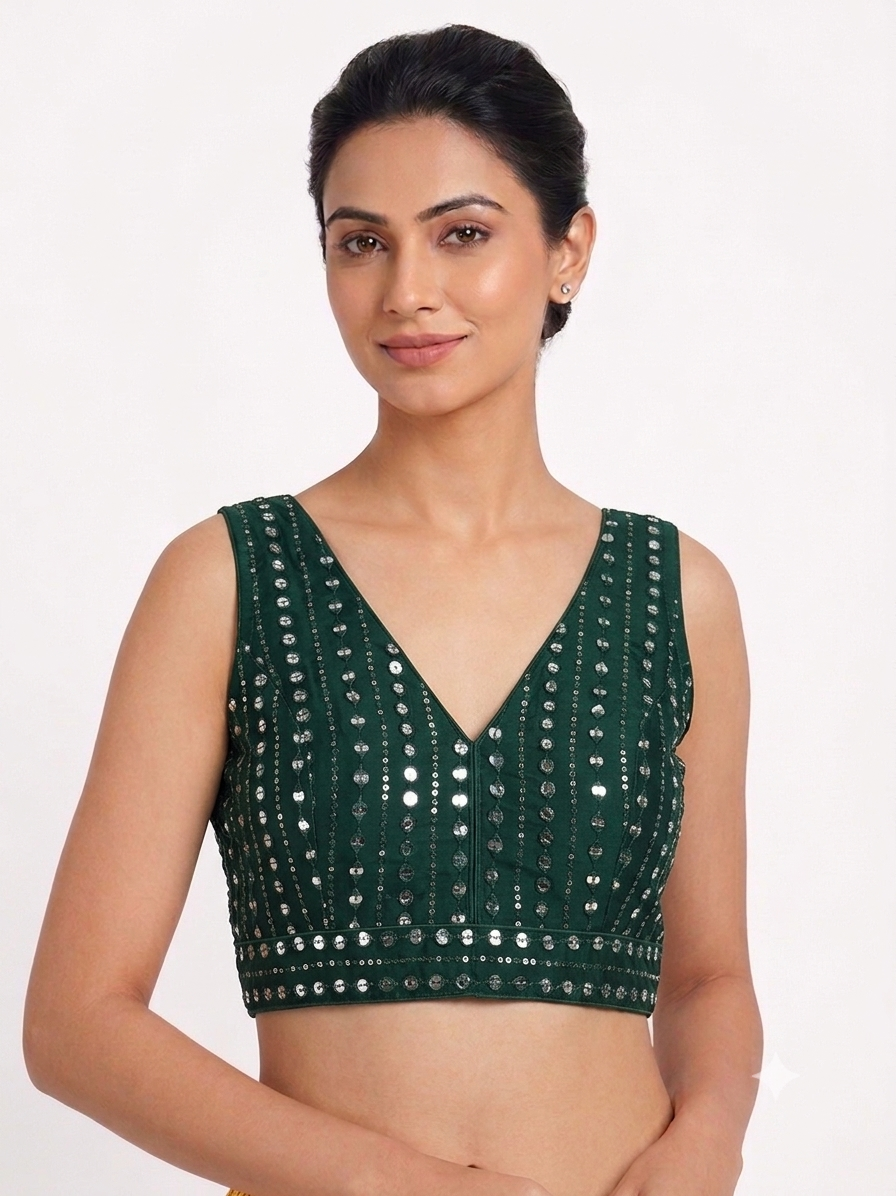 Sequin Work Deep Green Blouse