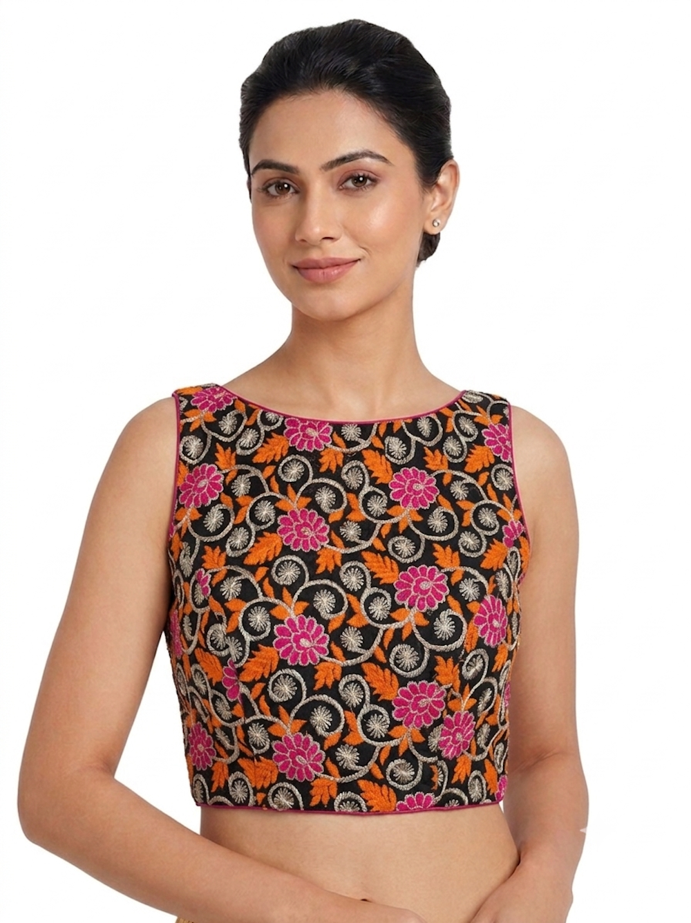 Black Floral Embroidered Blouse