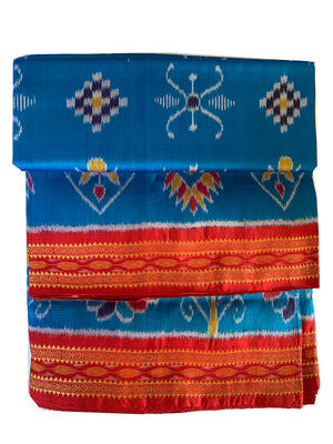 Cyan Blue Odisha Ikat Silk Saree