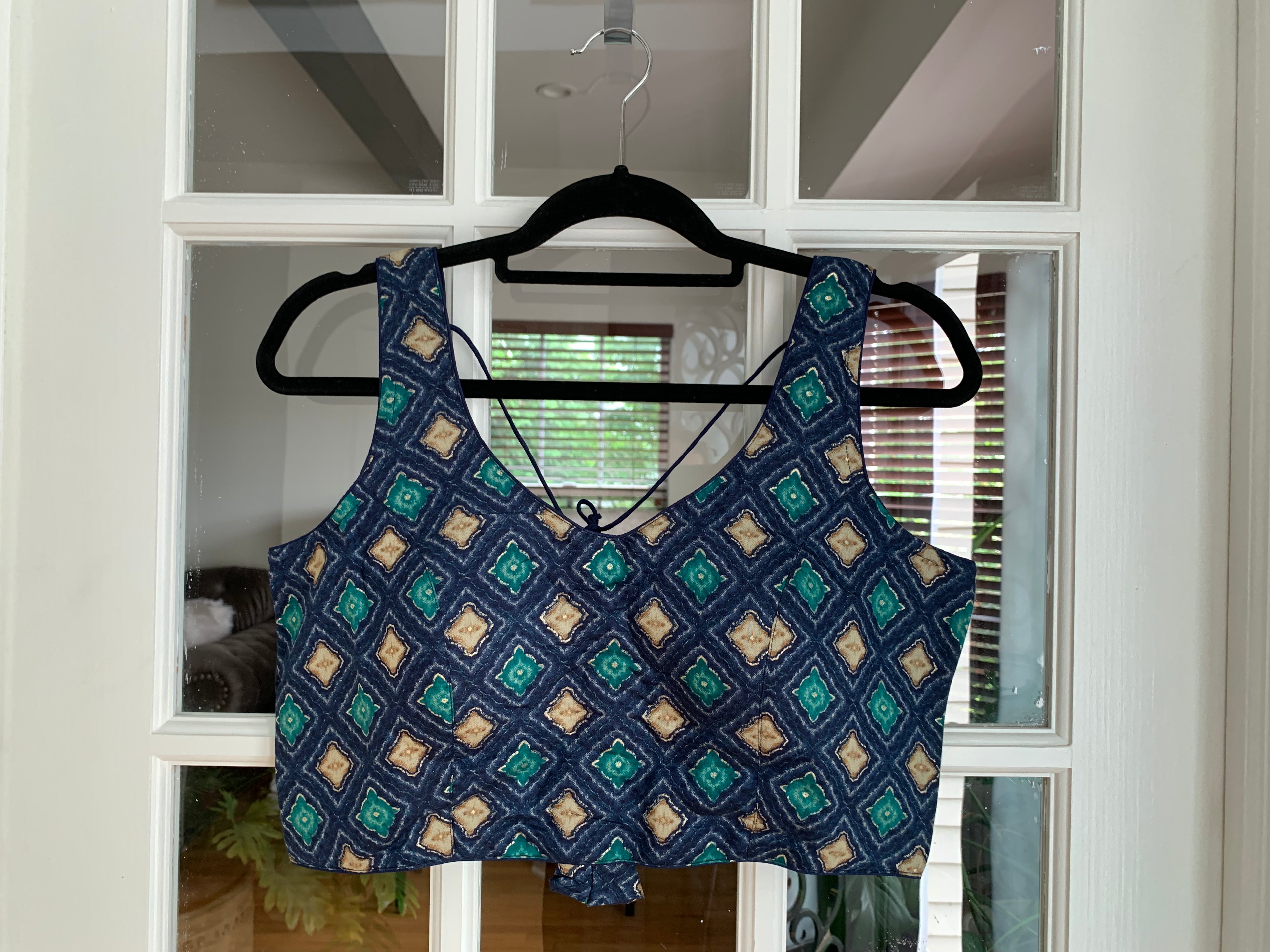 Navy Blue Printed Blouse