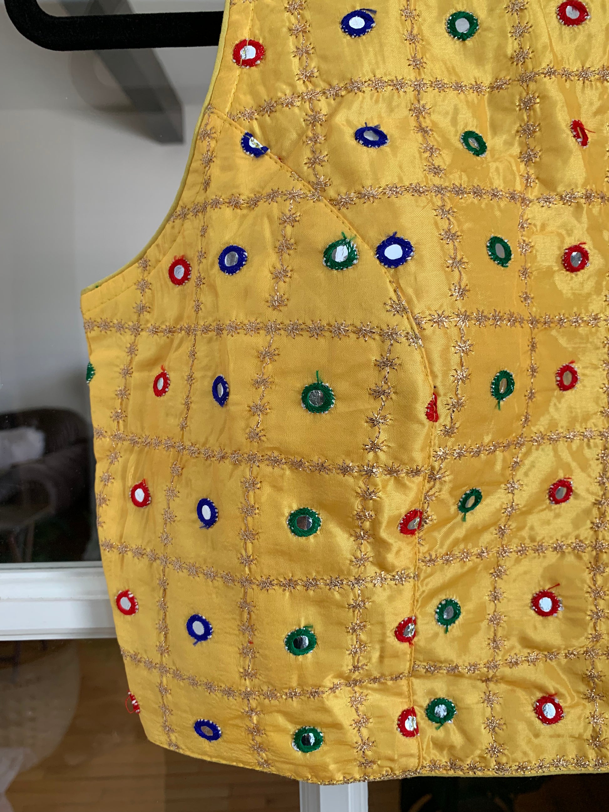 Checkered Embroidered Blouse with Faux Mirror Work