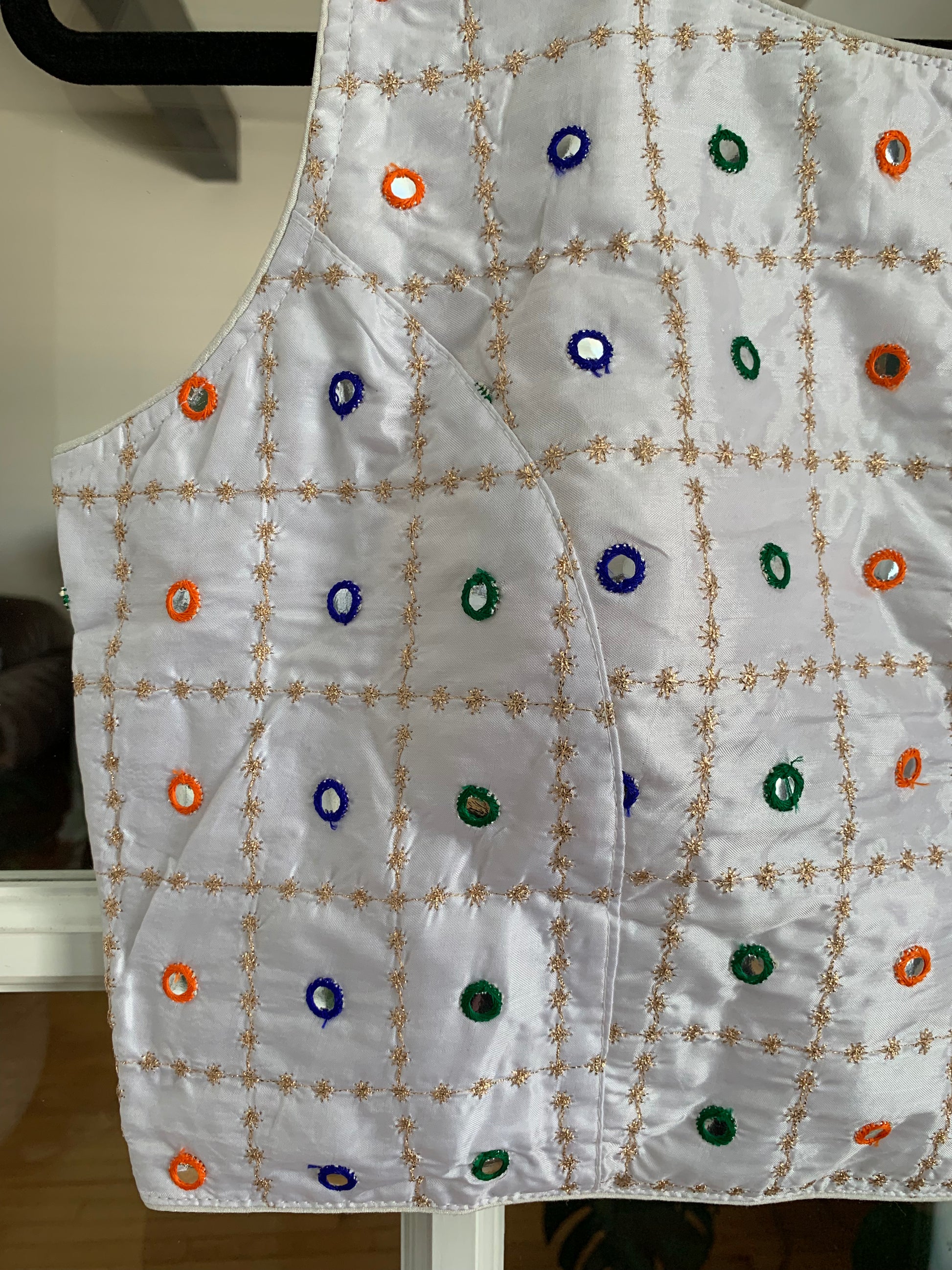 Checkered Embroidered Blouse with Faux Mirror Work