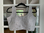 Checkered Blouse with Faux Mirror Work