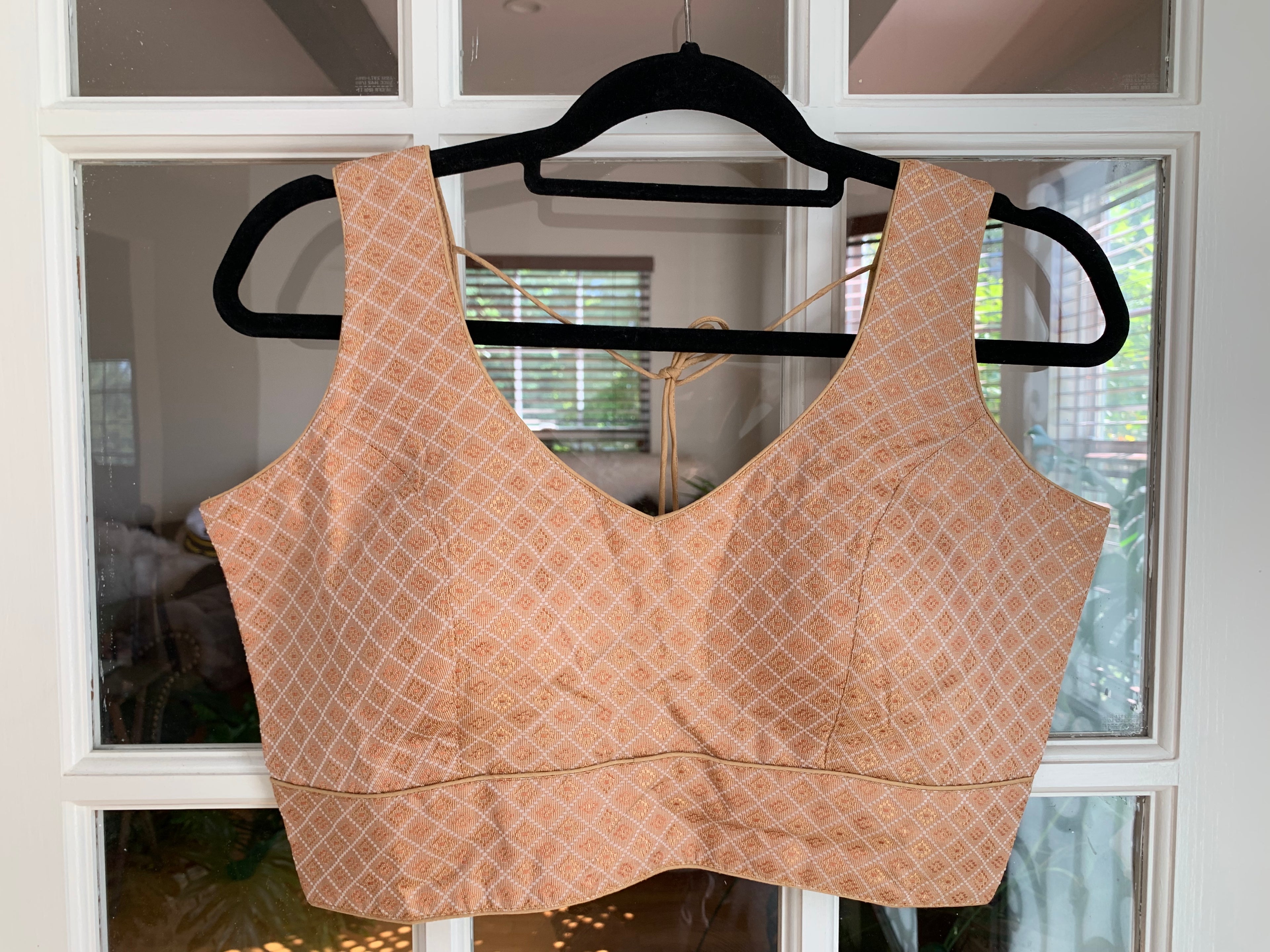 Checkered Banarasi Muted Gold Blouse