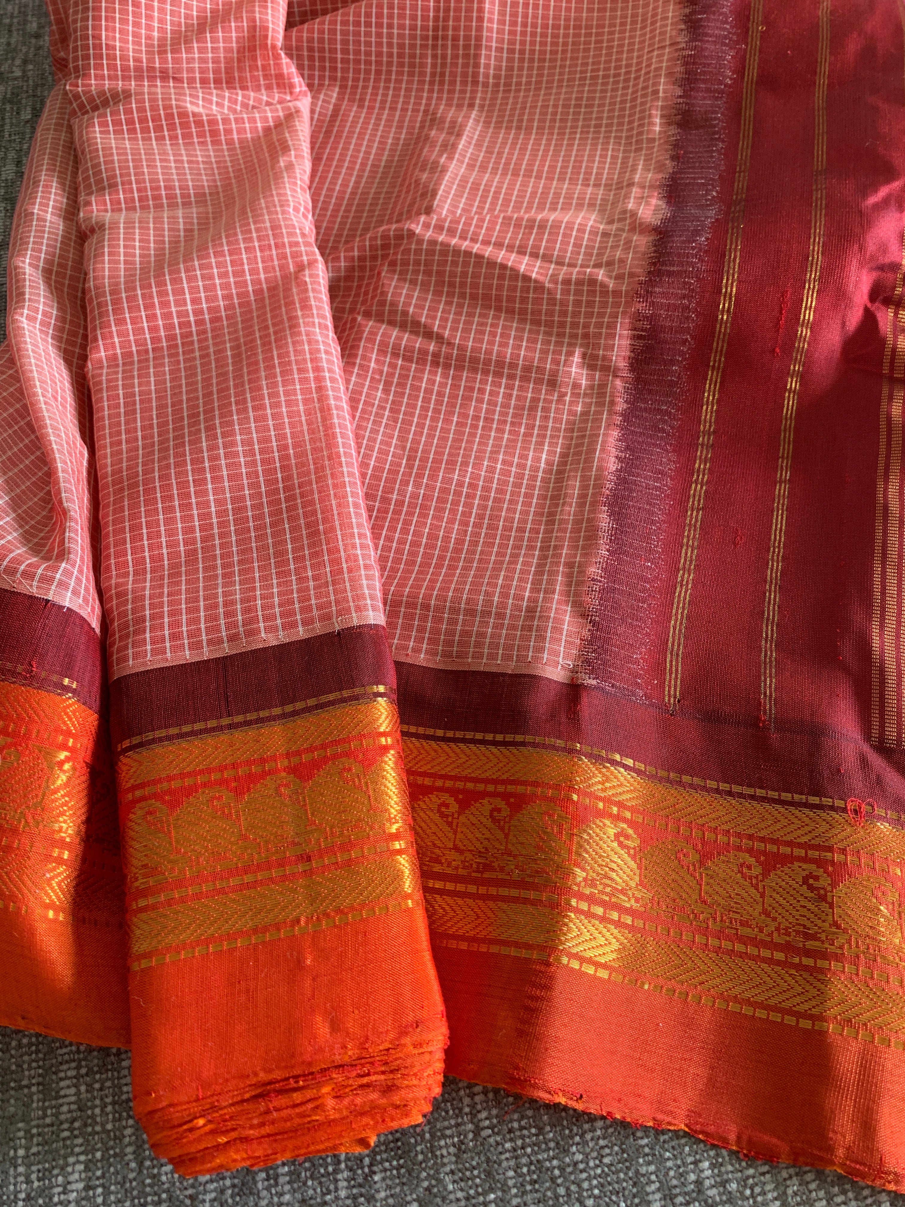 Peach Pink Gadwal Cotton Saree