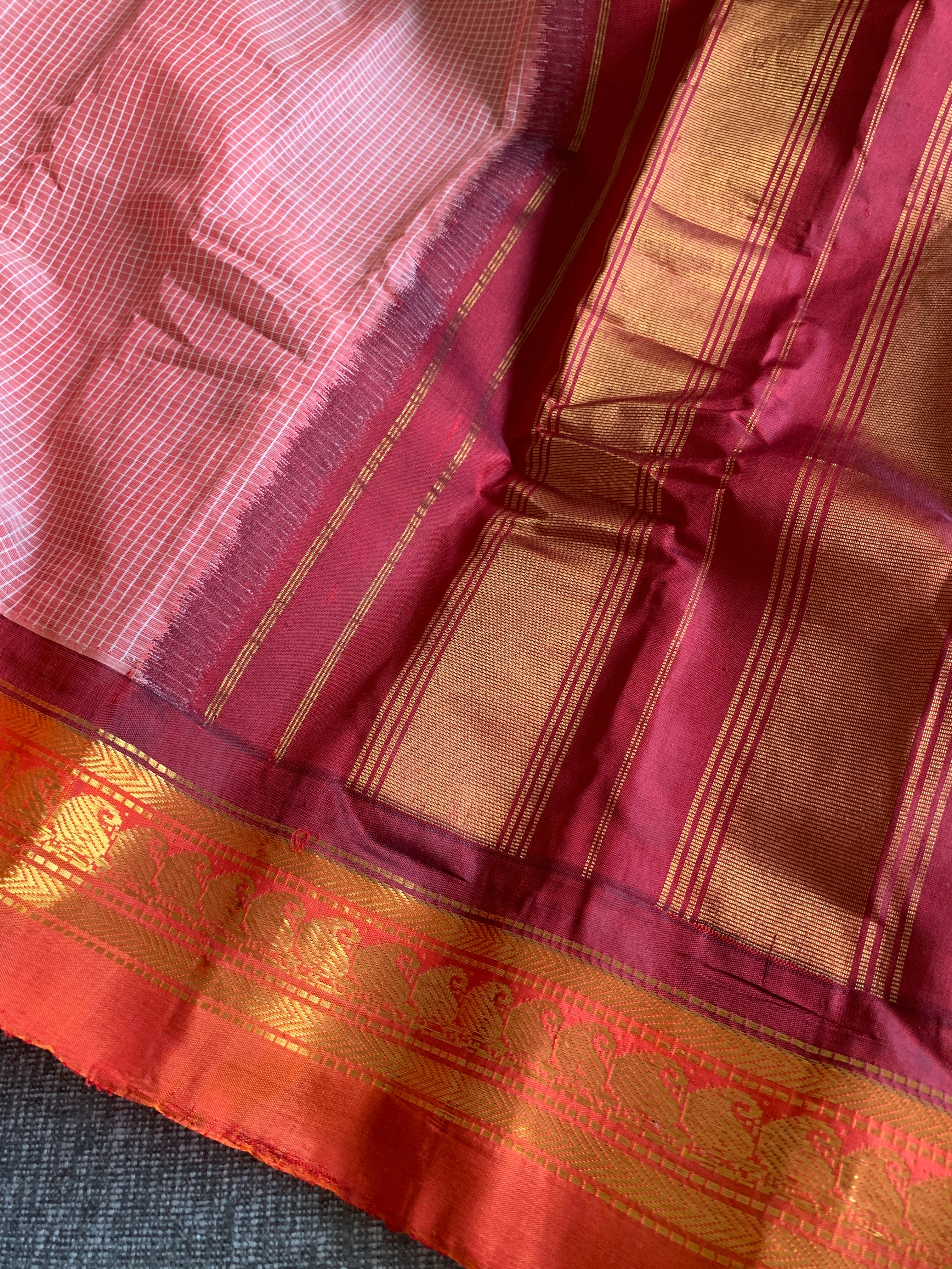 Peach Pink Gadwal Cotton Saree