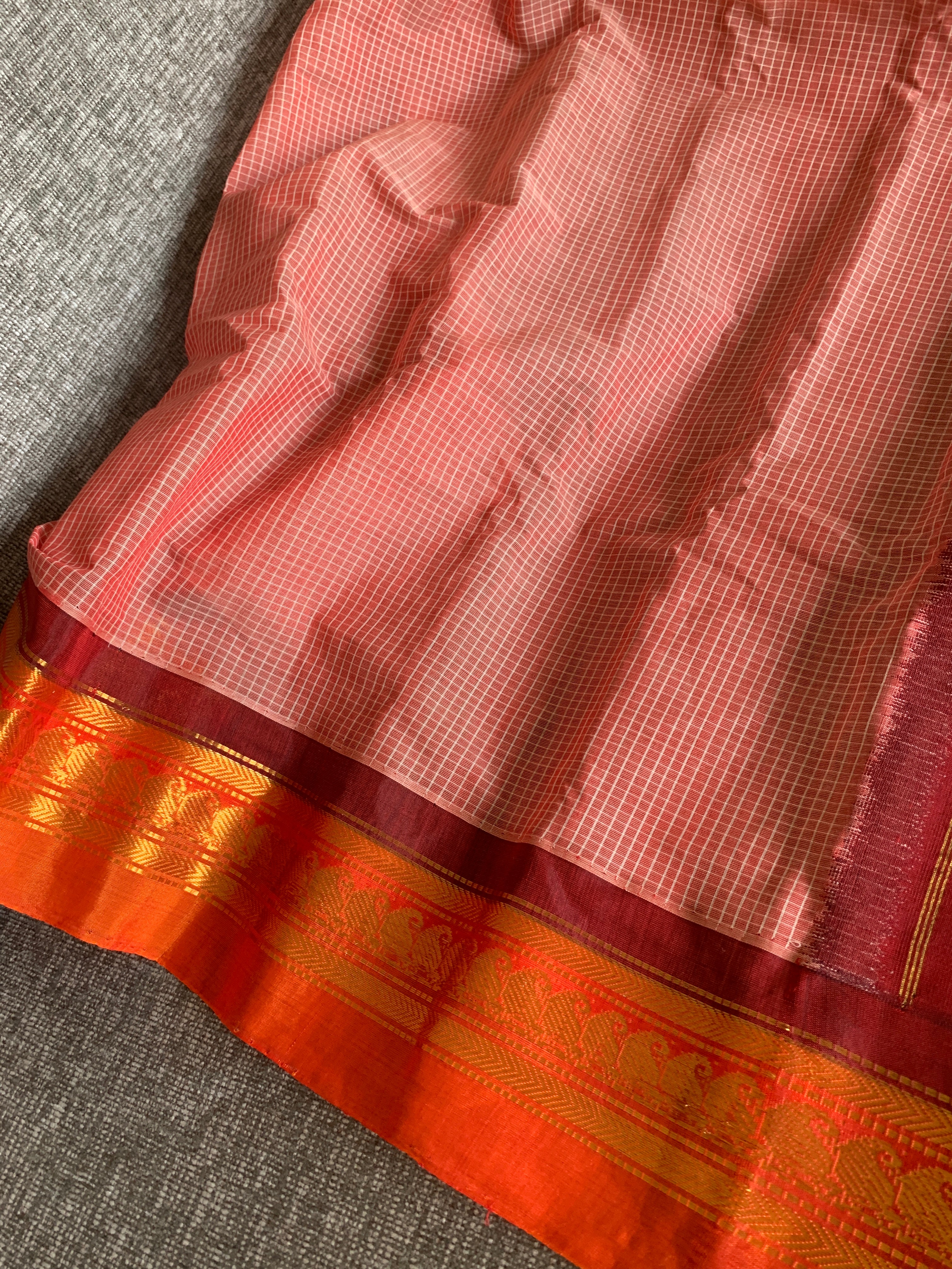 Peach Pink Gadwal Cotton Saree