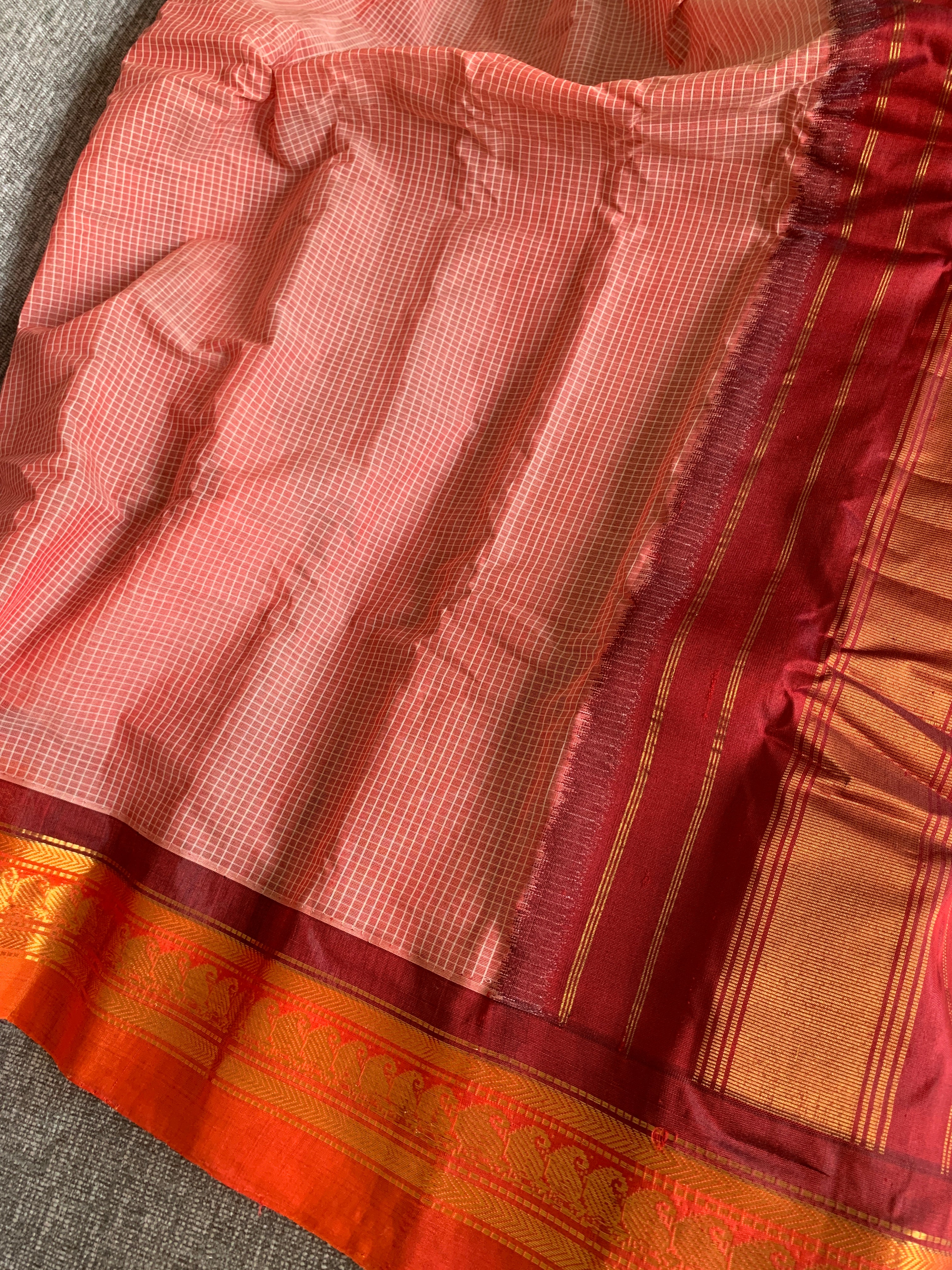 Peach Pink Gadwal Cotton Saree