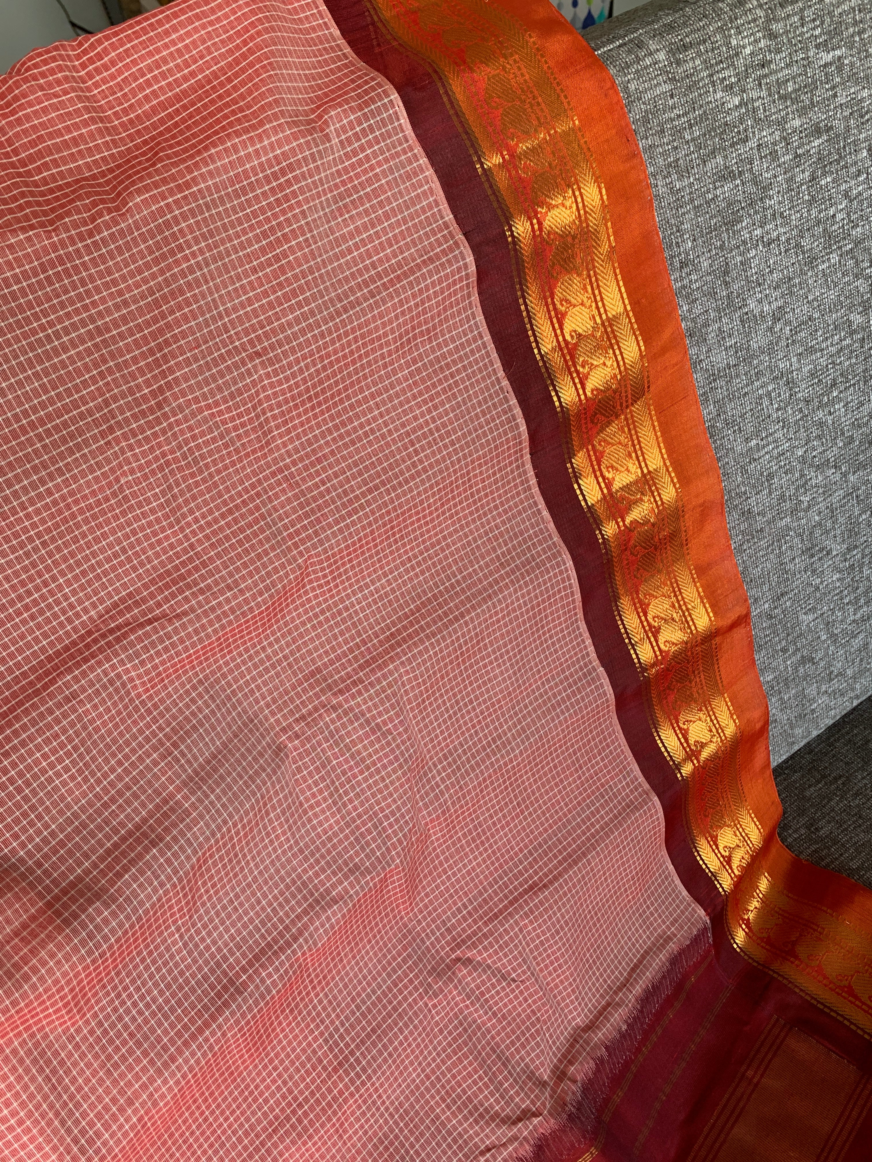 Peach Pink Gadwal Cotton Saree