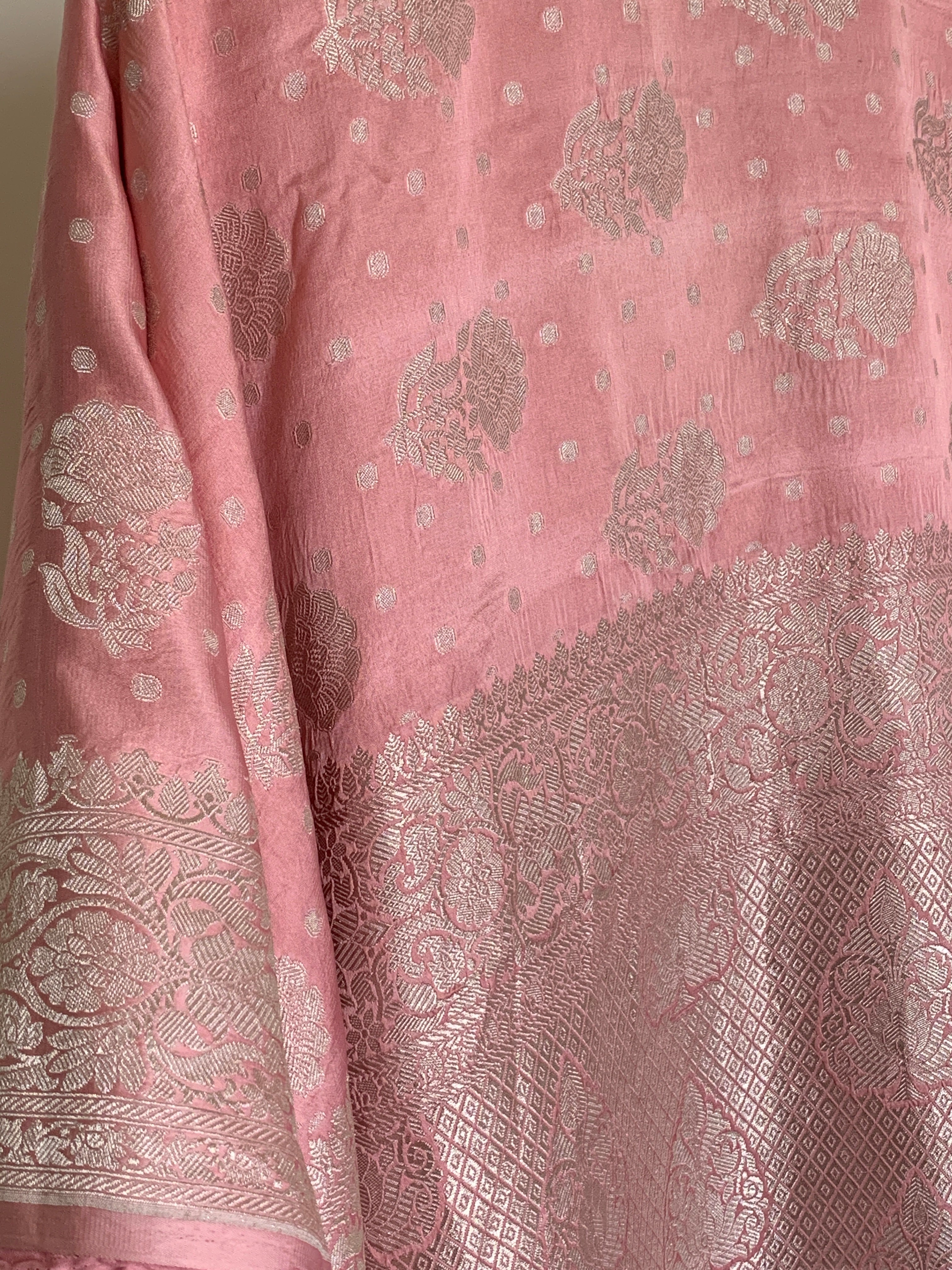 Blush Pink Banarasi Mashru Silk Saree