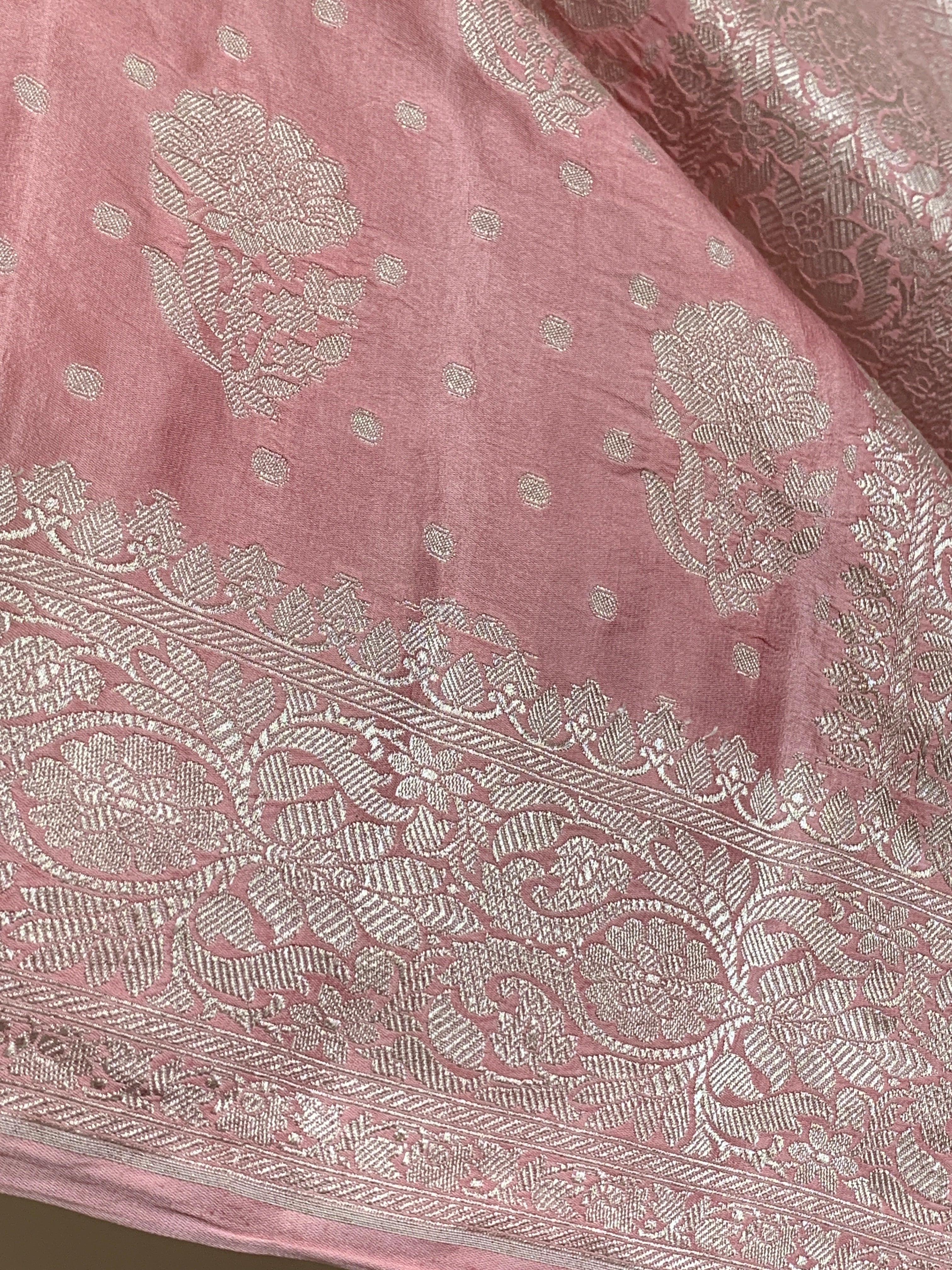 Blush Pink Banarasi Mashru Silk Saree