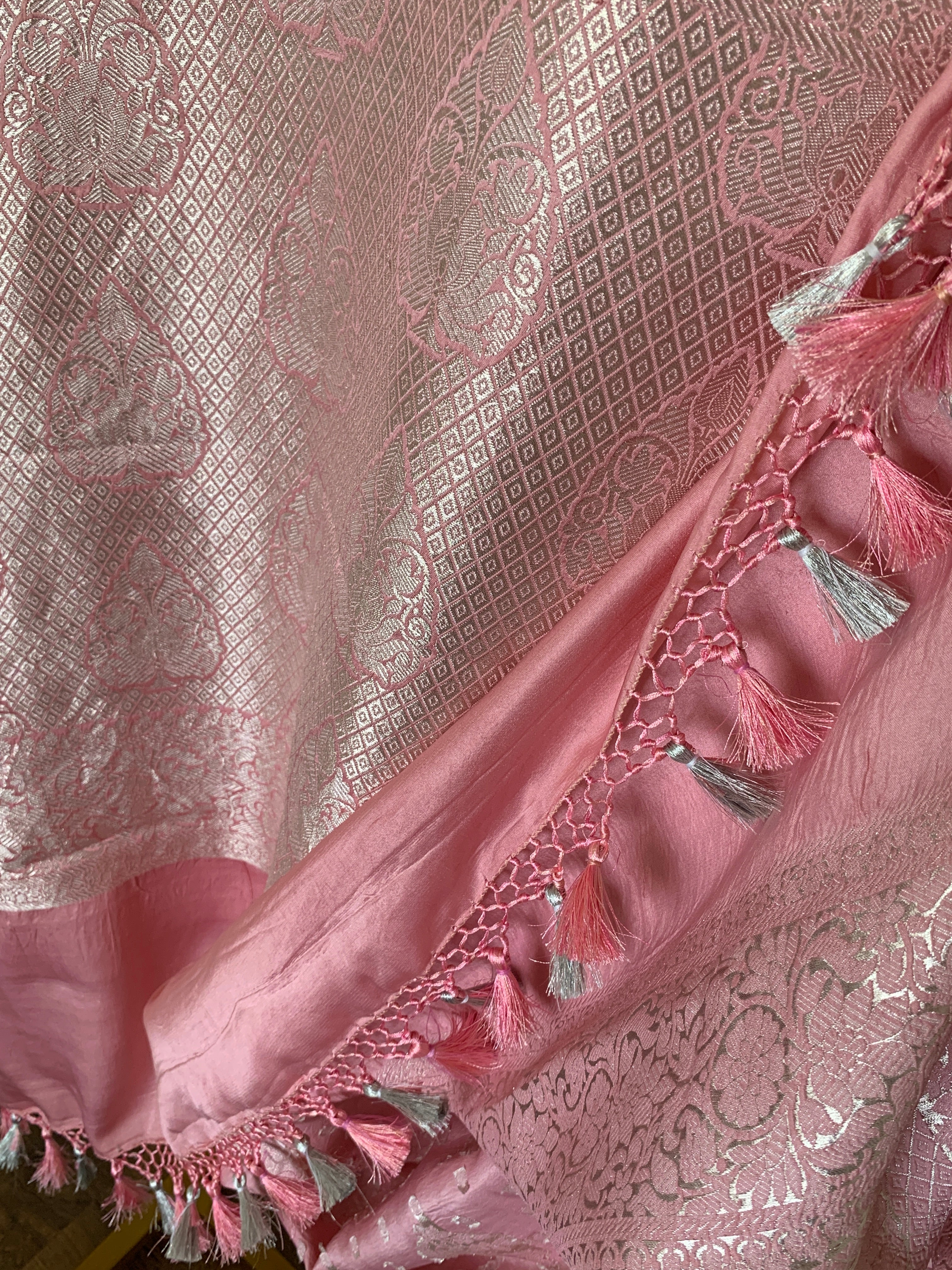 Blush Pink Banarasi Mashru Silk Saree