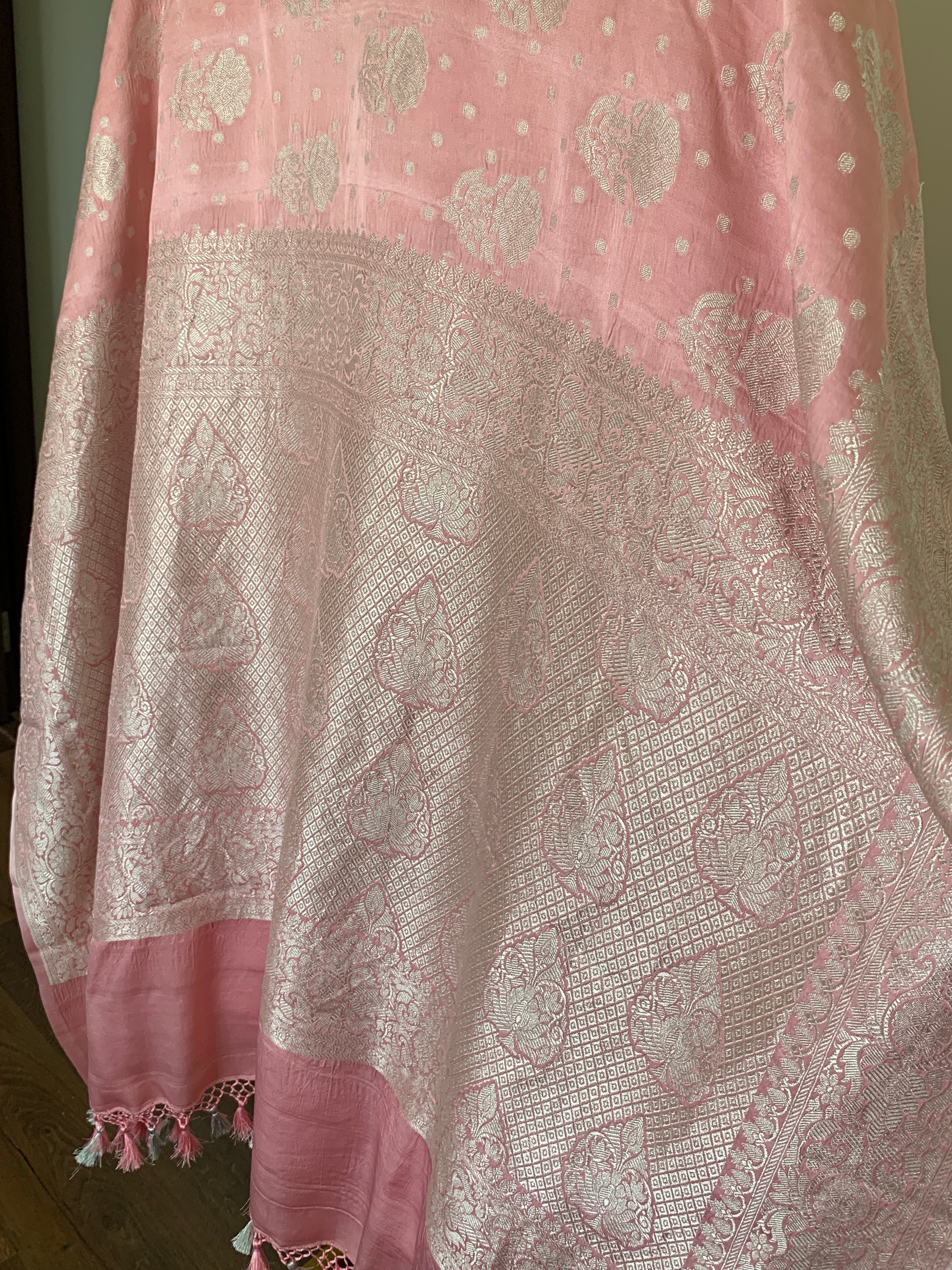 Blush Pink Banarasi Mashru Silk Saree