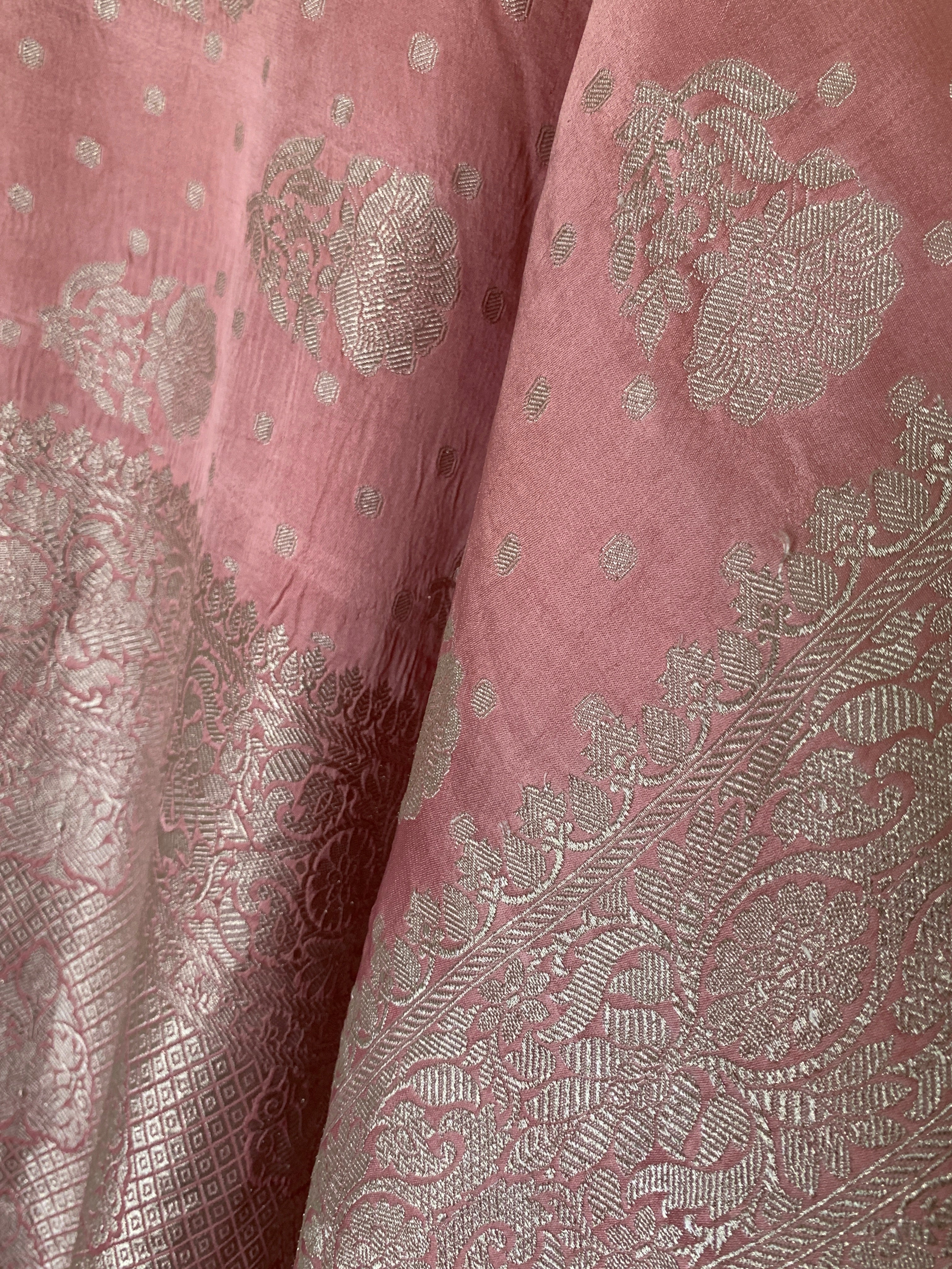 Blush Pink Banarasi Mashru Silk Saree