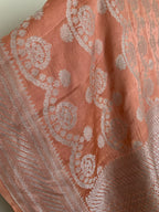 Pastel Deep Peach Banarasi Mashru Silk Saree