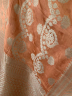 Pastel Deep Peach Banarasi Mashru Silk Saree
