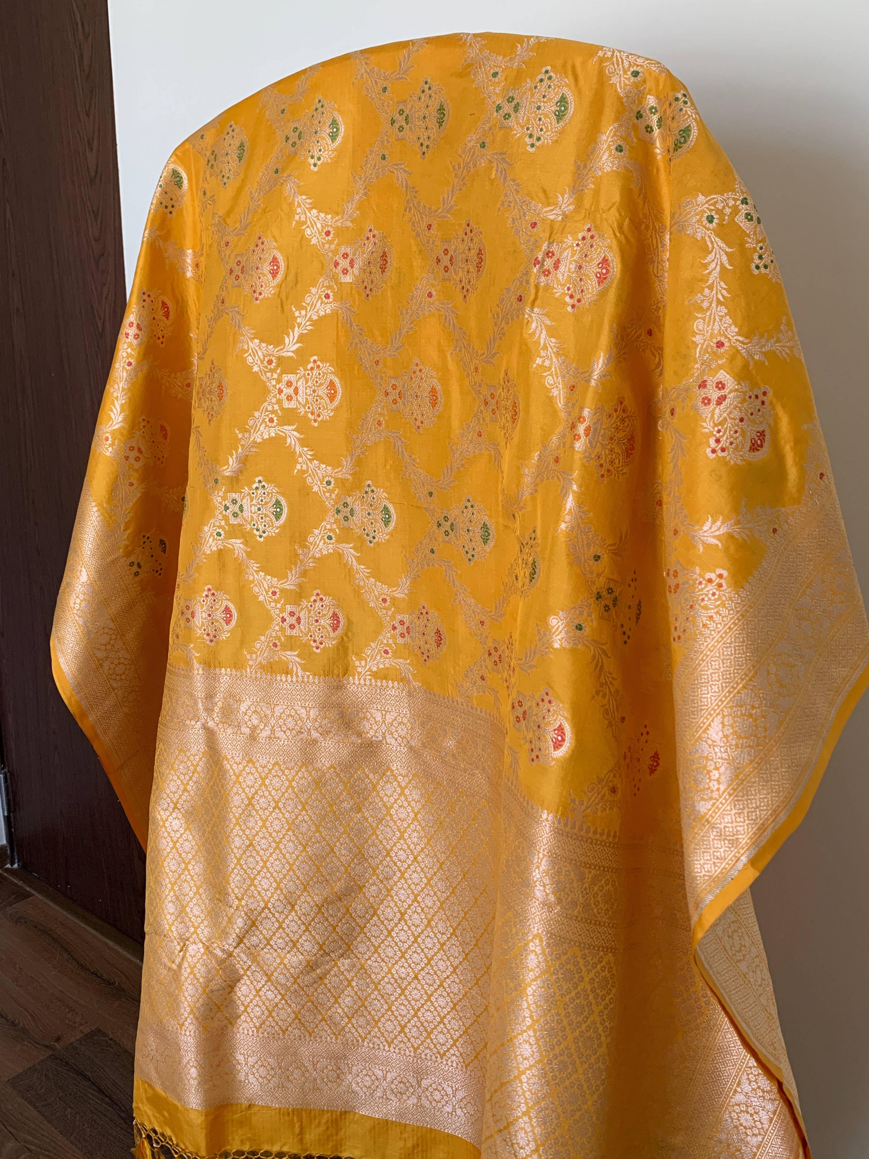 Golden Yellow Banarasi Katan Silk Saree