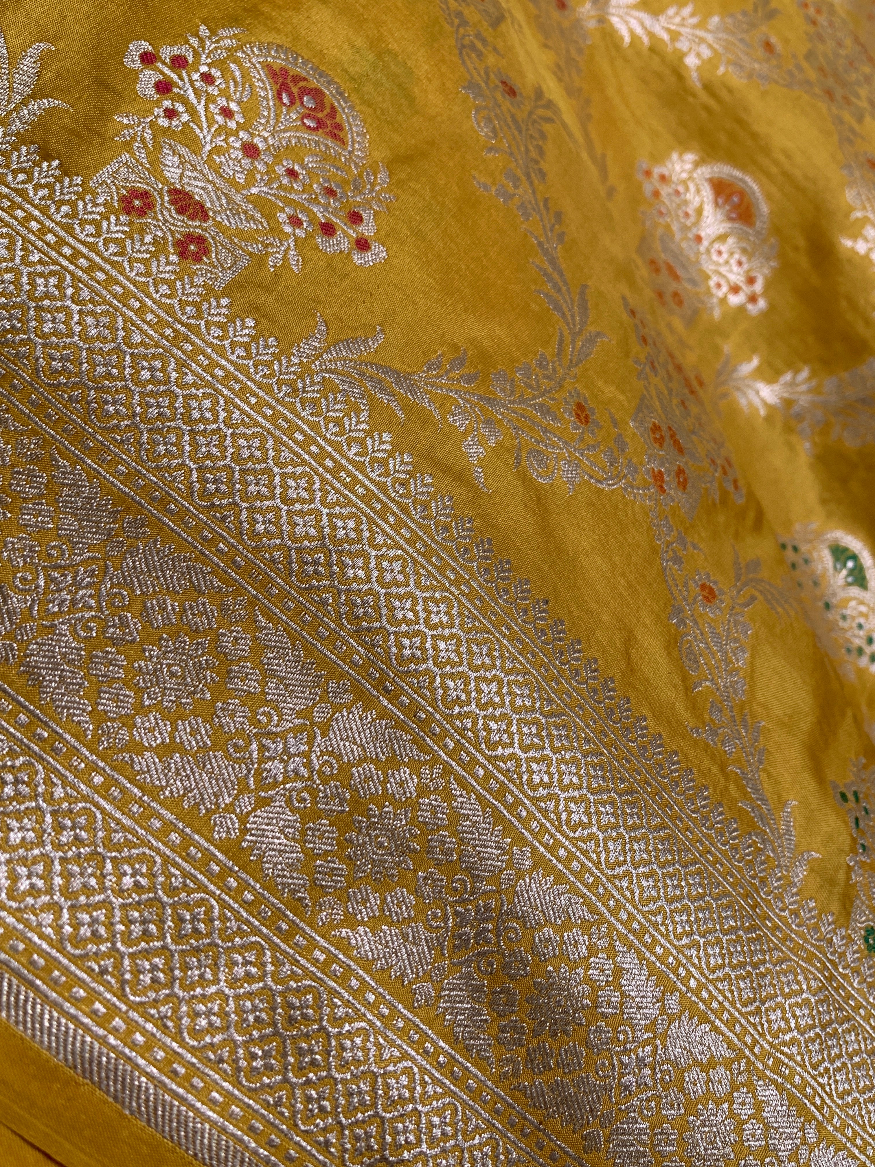 Golden Yellow Banarasi Katan Silk Saree
