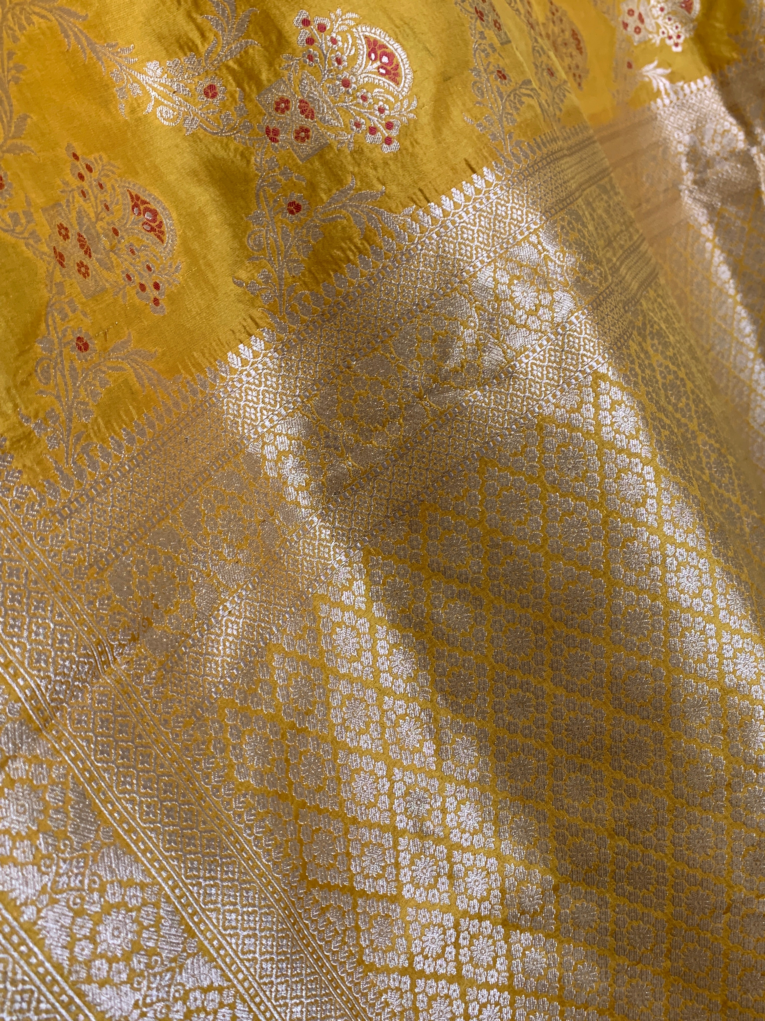 Golden Yellow Banarasi Katan Silk Saree