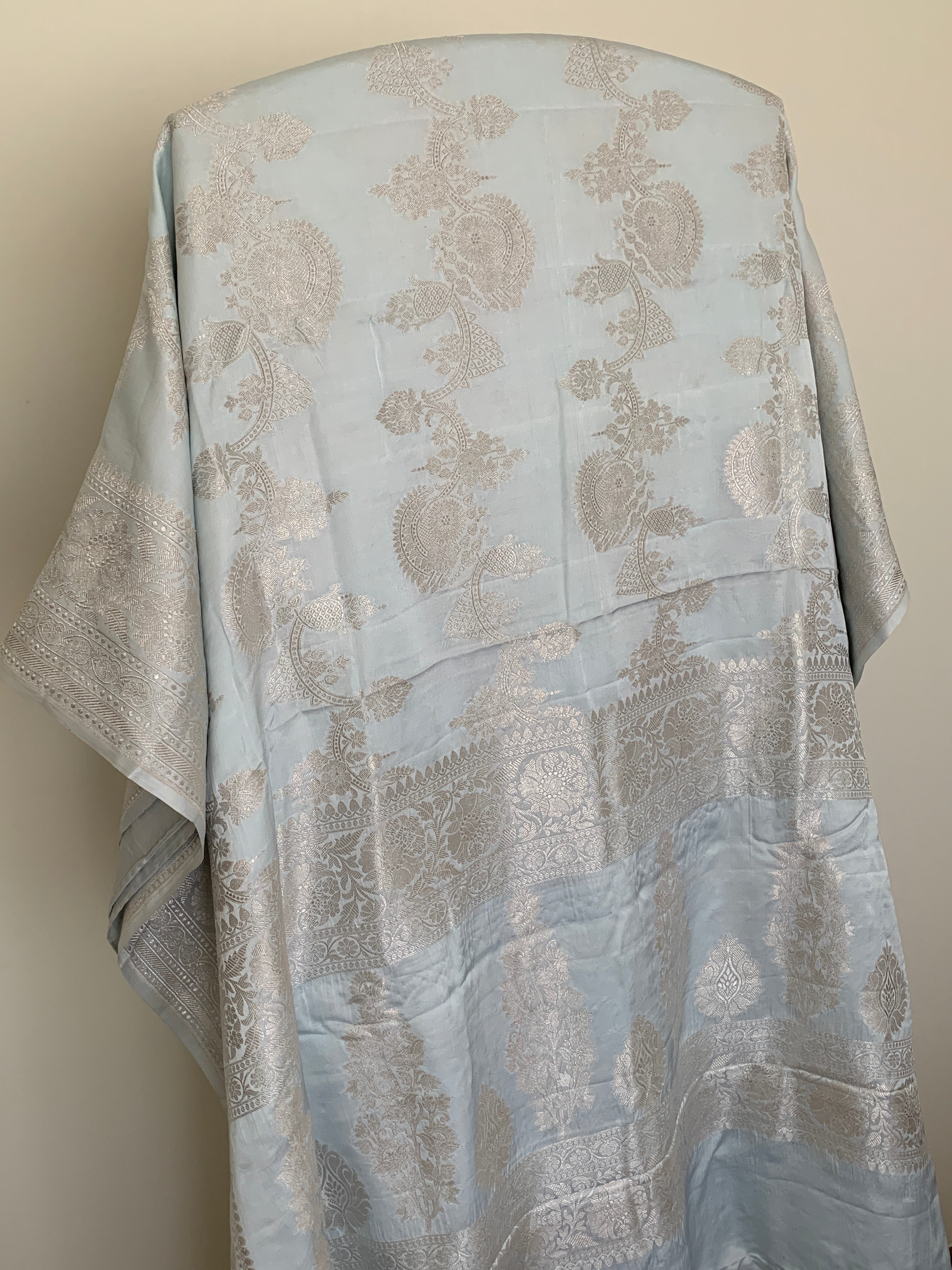 Powder Blue Banarasi Mashru Silk Saree