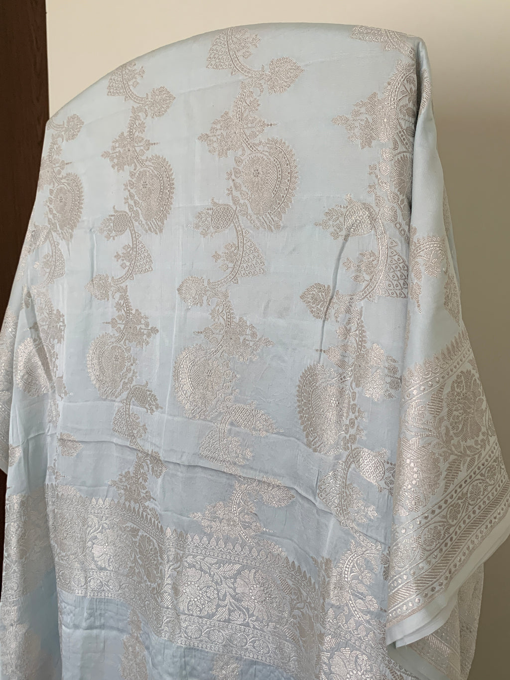 Powder Blue Banarasi Mashru Silk Saree