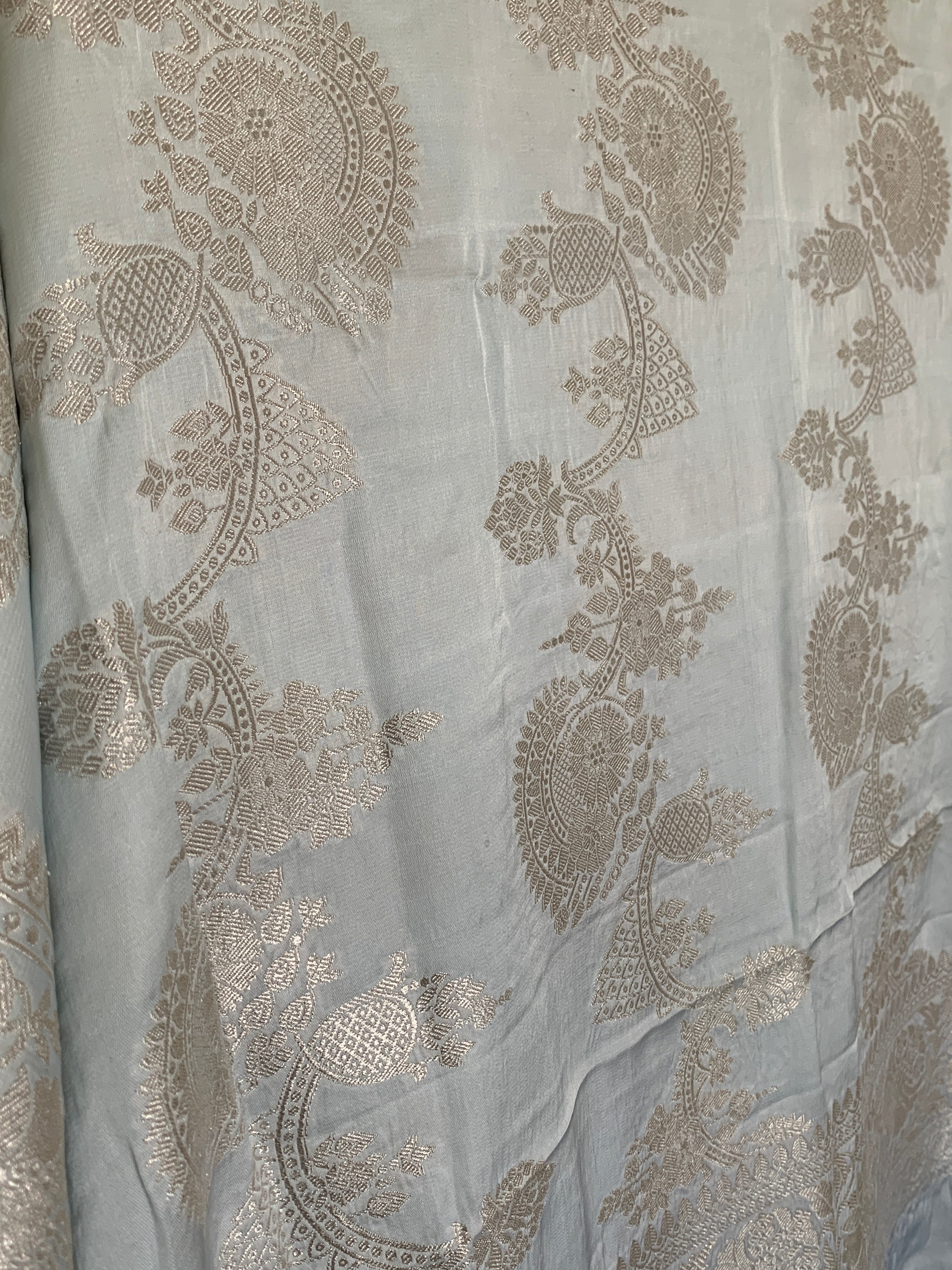 Powder Blue Banarasi Mashru Silk Saree