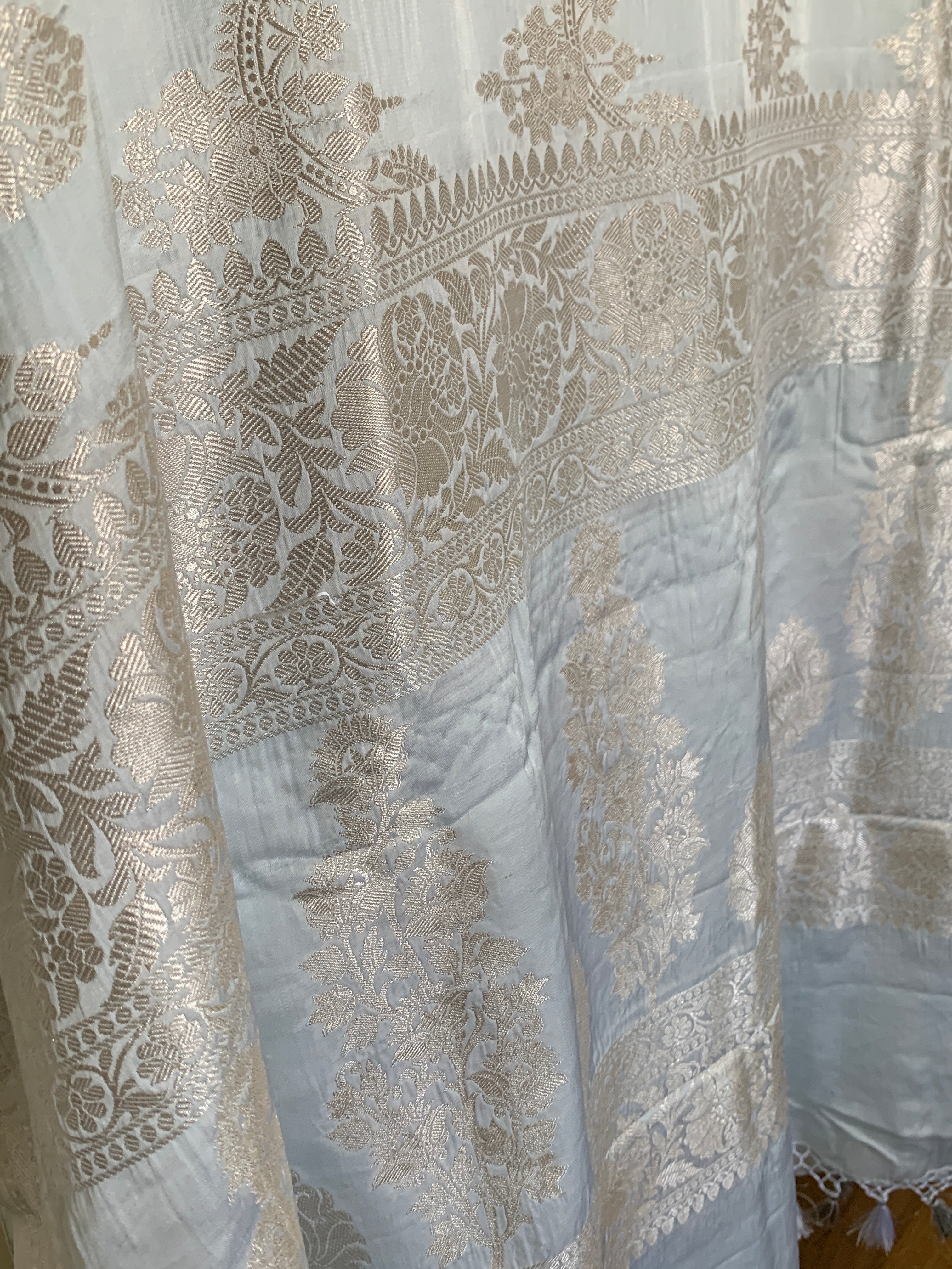 Powder Blue Banarasi Mashru Silk Saree