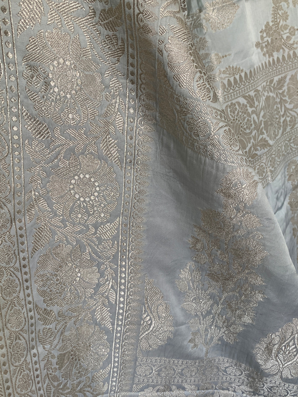 Powder Blue Banarasi Mashru Silk Saree