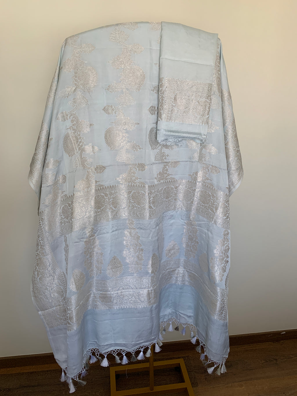 Powder Blue Banarasi Mashru Silk Saree