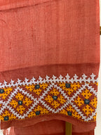Charcoal Grey Gujarati Stitch Tussar Silk Saree