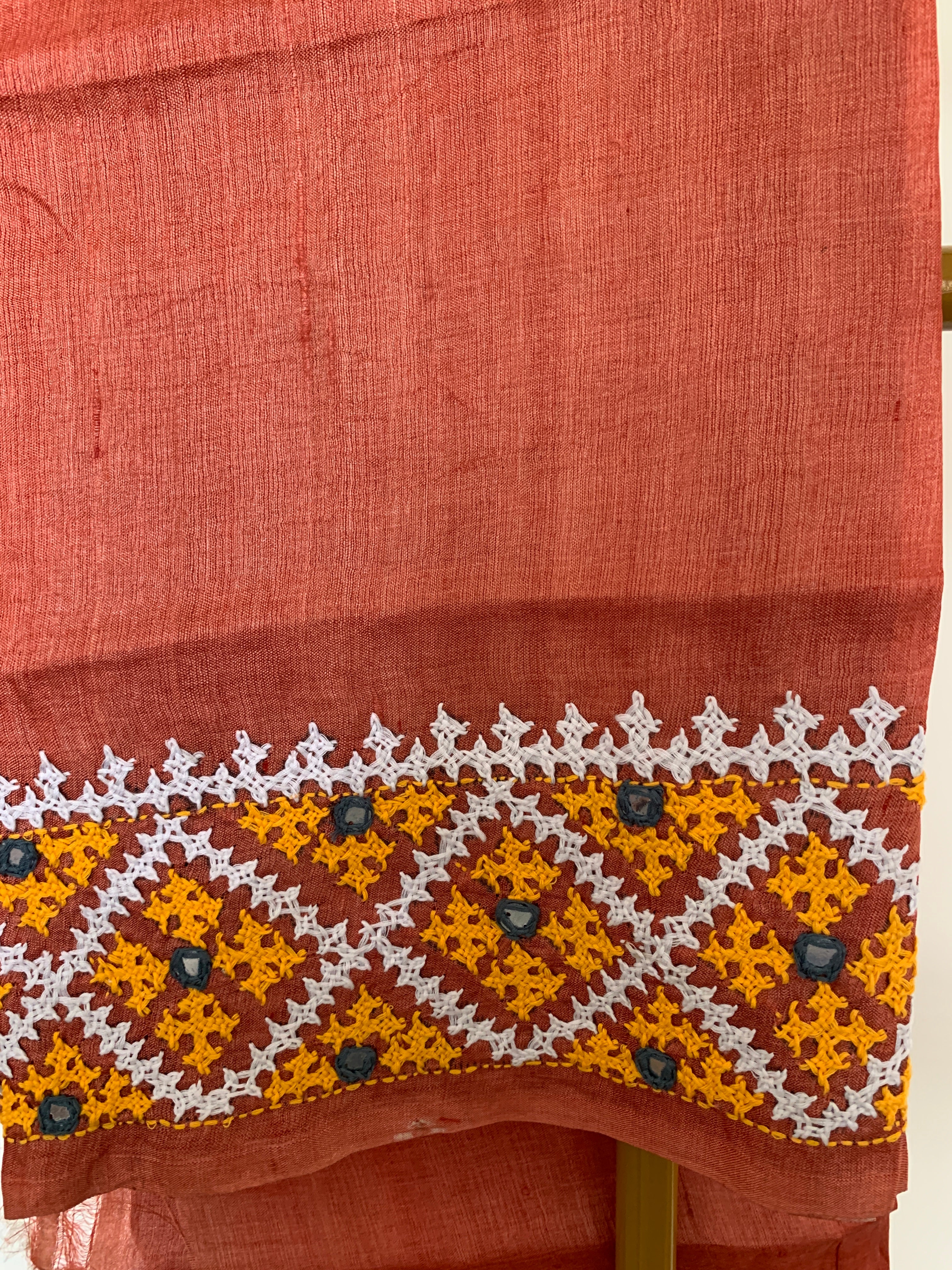 Charcoal Grey Gujarati Stitch Tussar Silk Saree