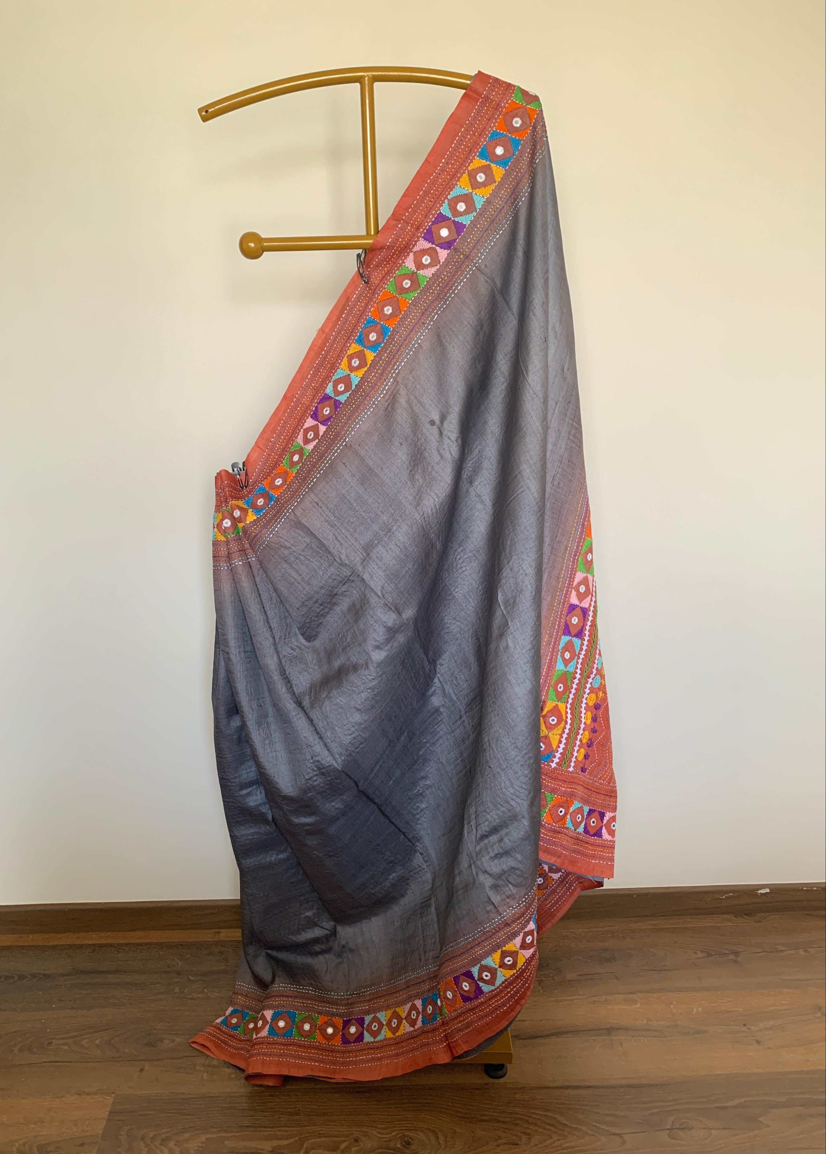 Grey Lambani Tussar Silk Saree