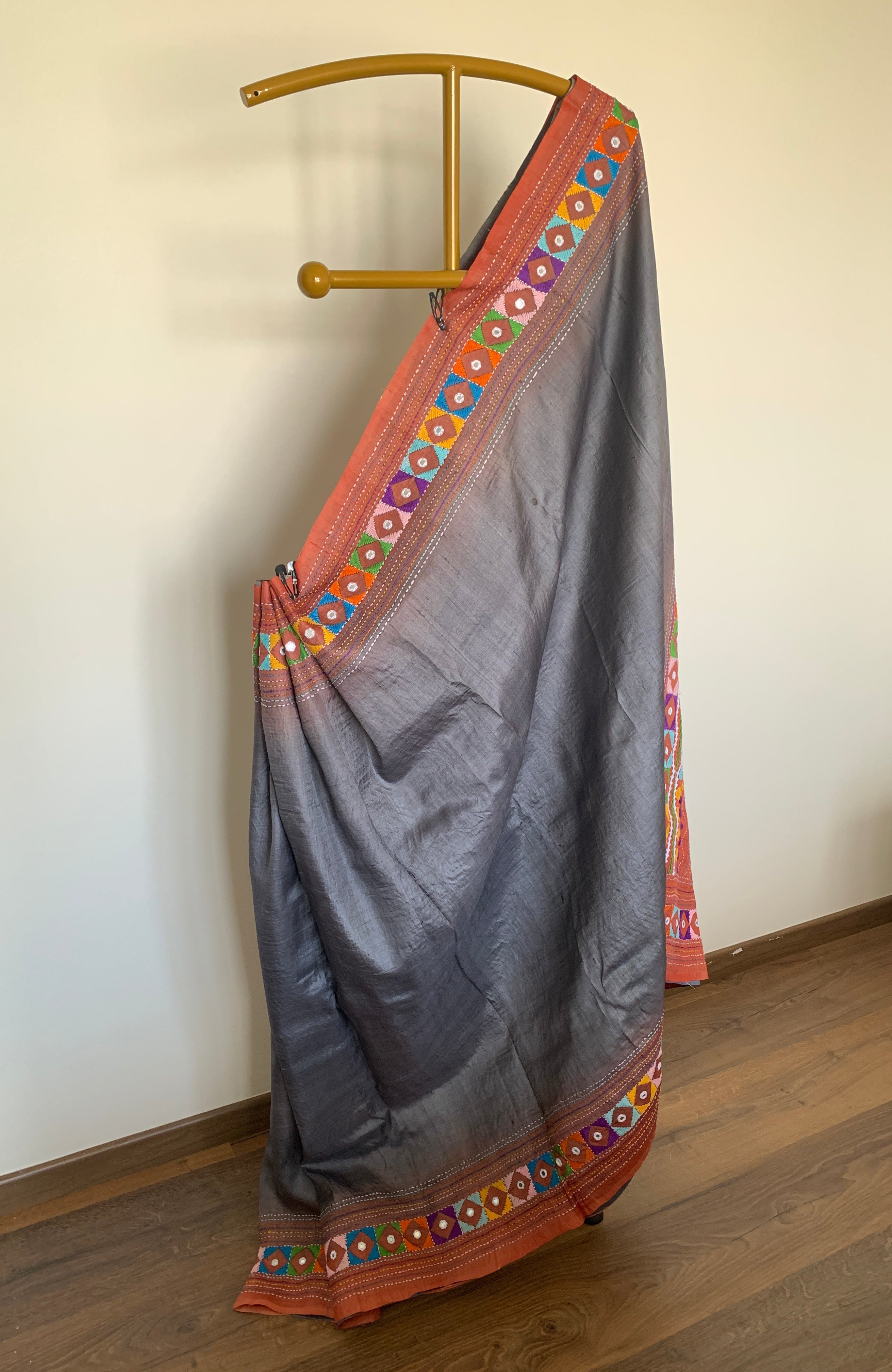 Grey Lambani Tussar Silk Saree