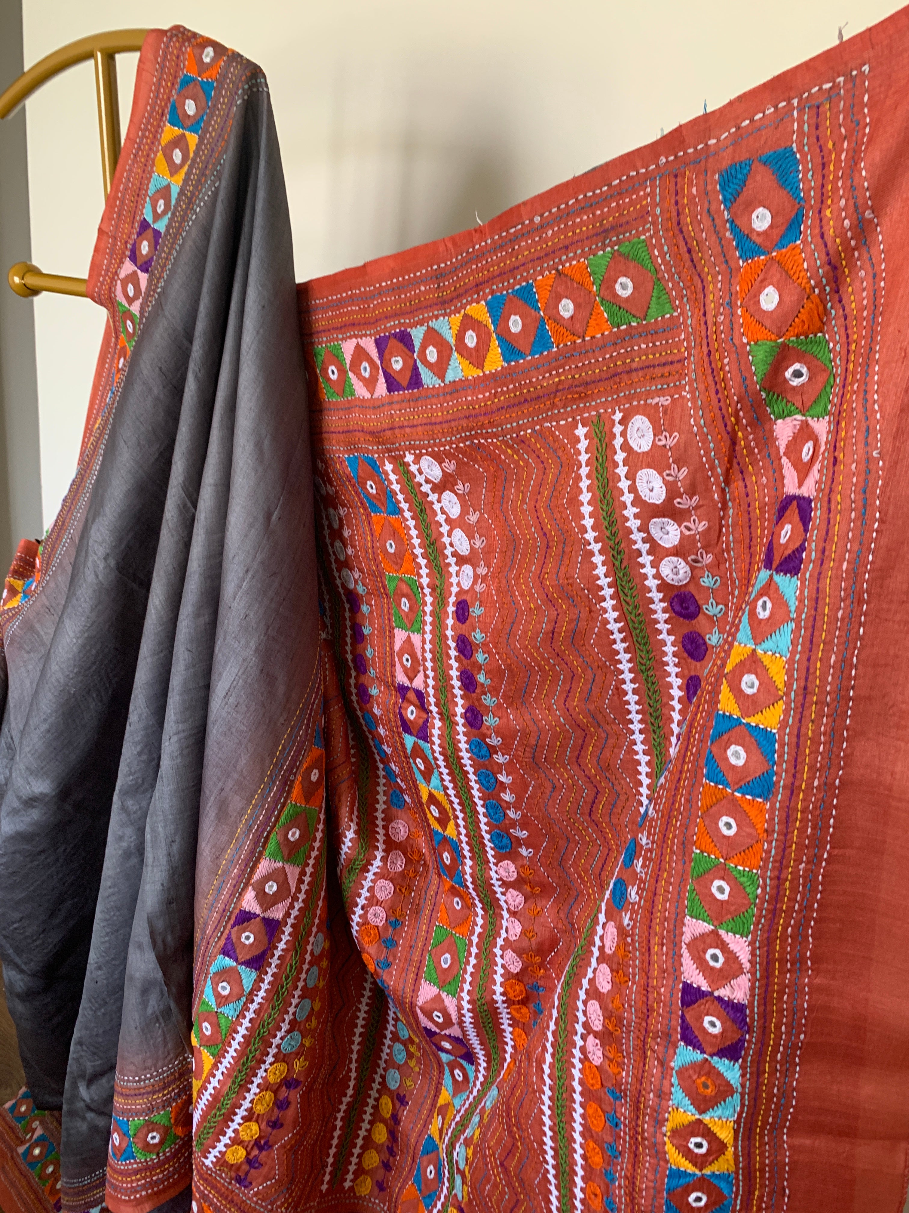 Grey Lambani Tussar Silk Saree