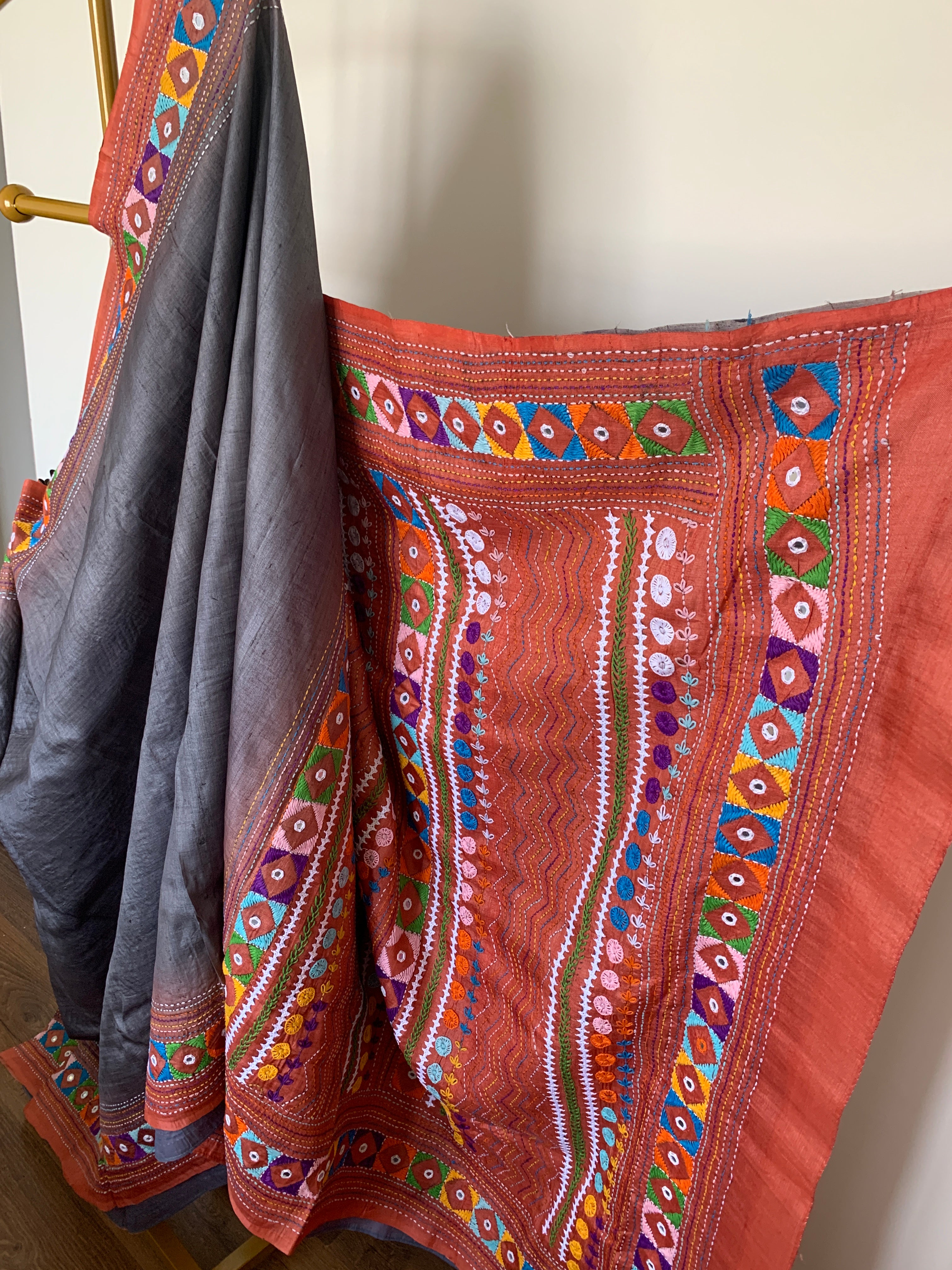 Grey Lambani Tussar Silk Saree