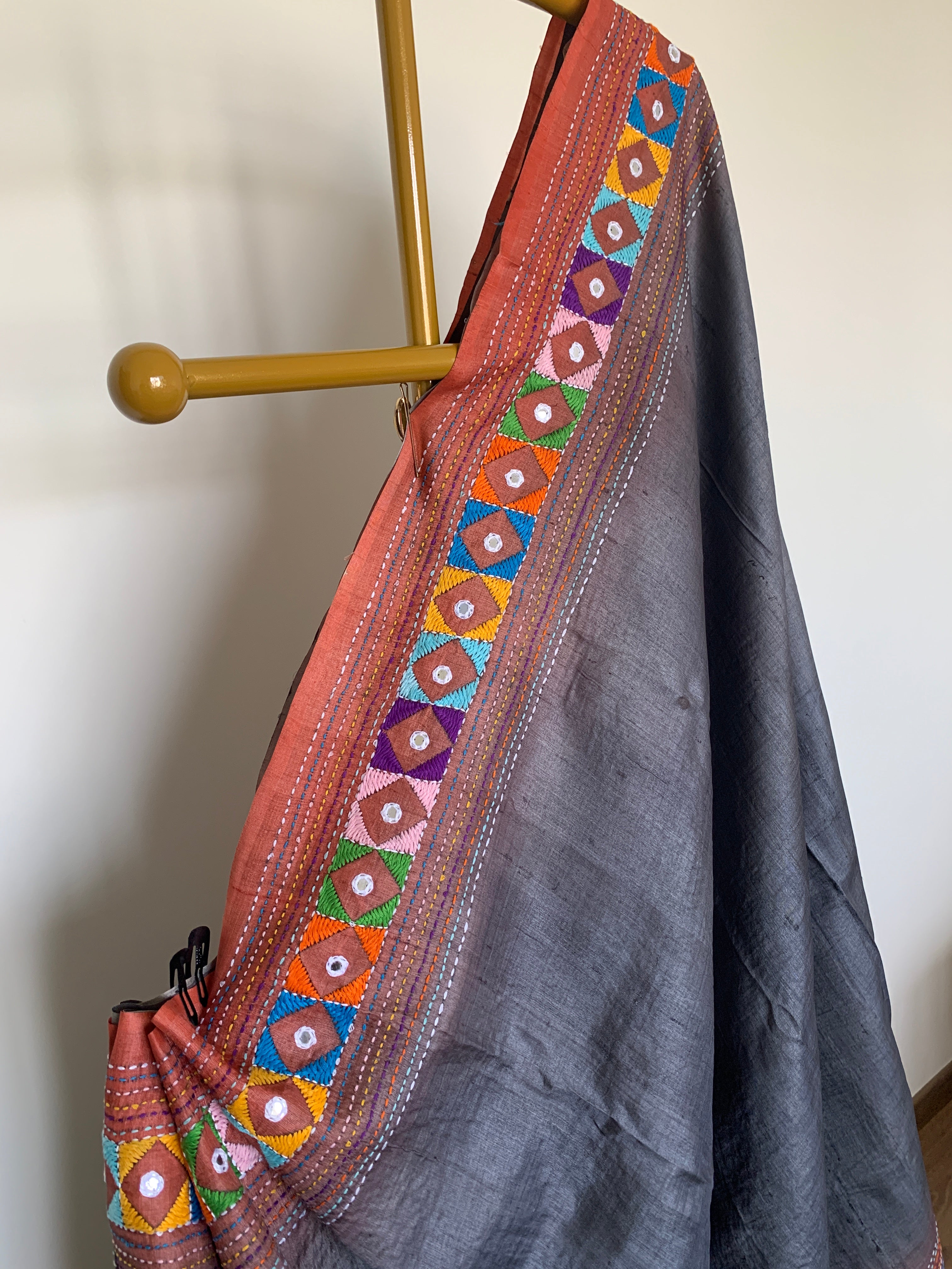 Grey Lambani Tussar Silk Saree