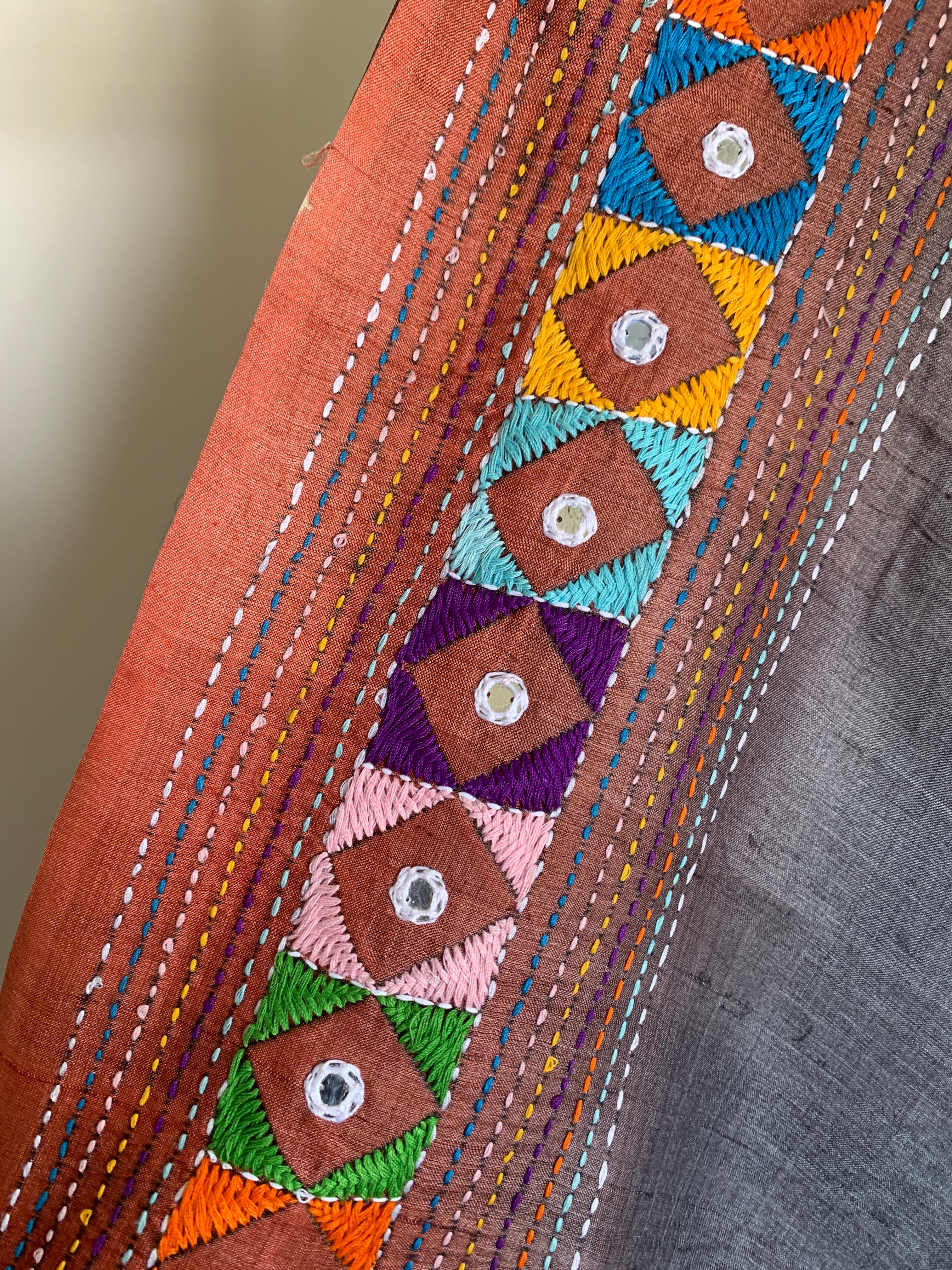 Grey Lambani Tussar Silk Saree