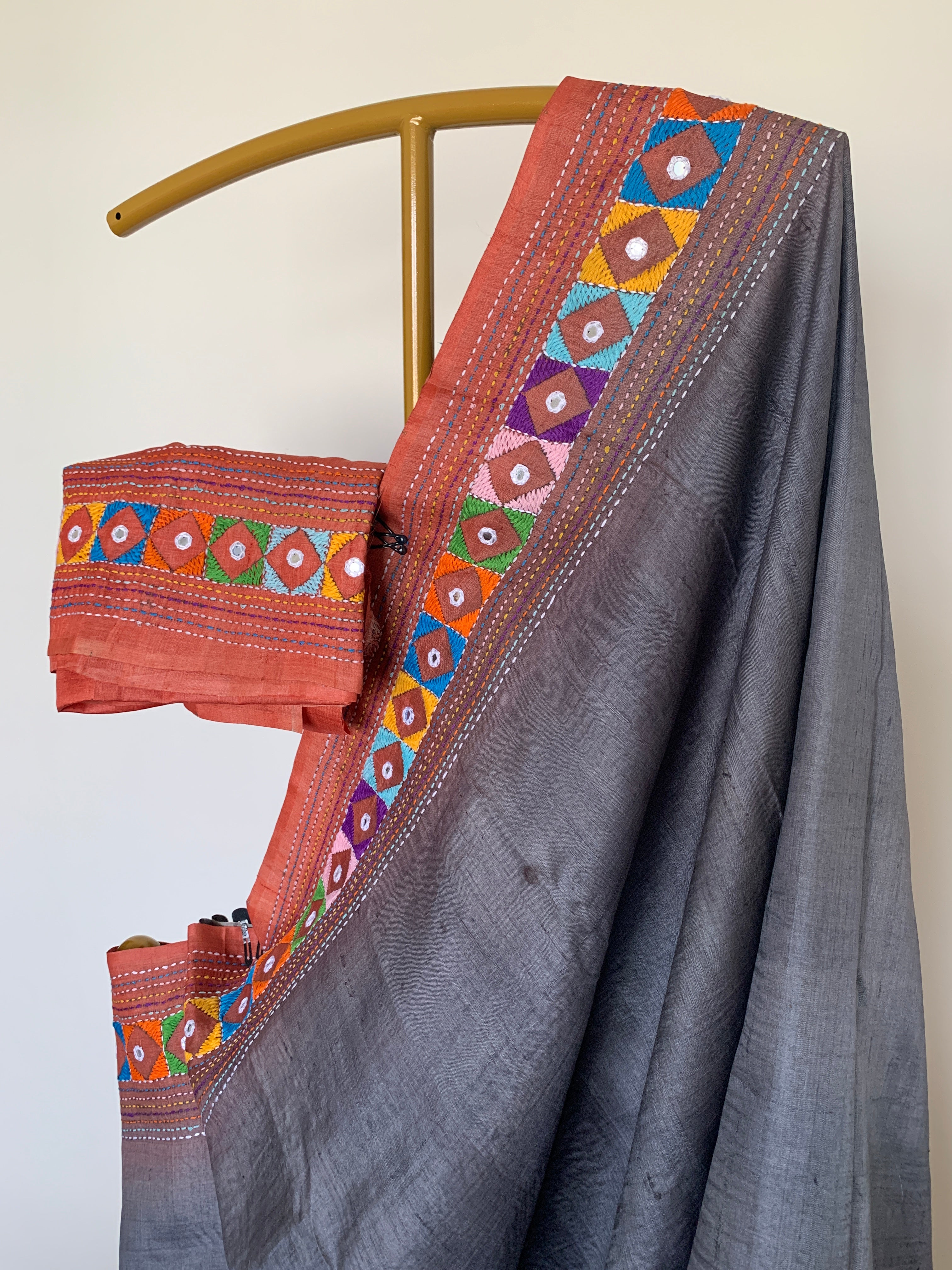 Grey Lambani Tussar Silk Saree