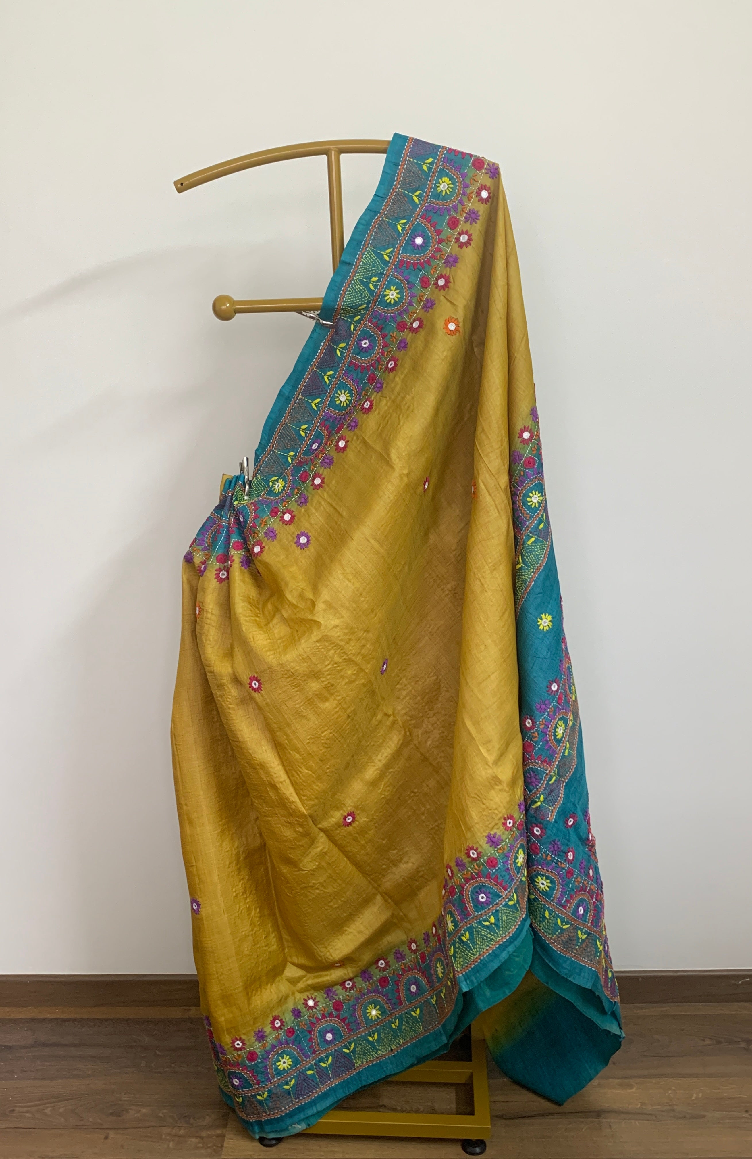 Mustard Yellow Lambani Tussar Silk Saree