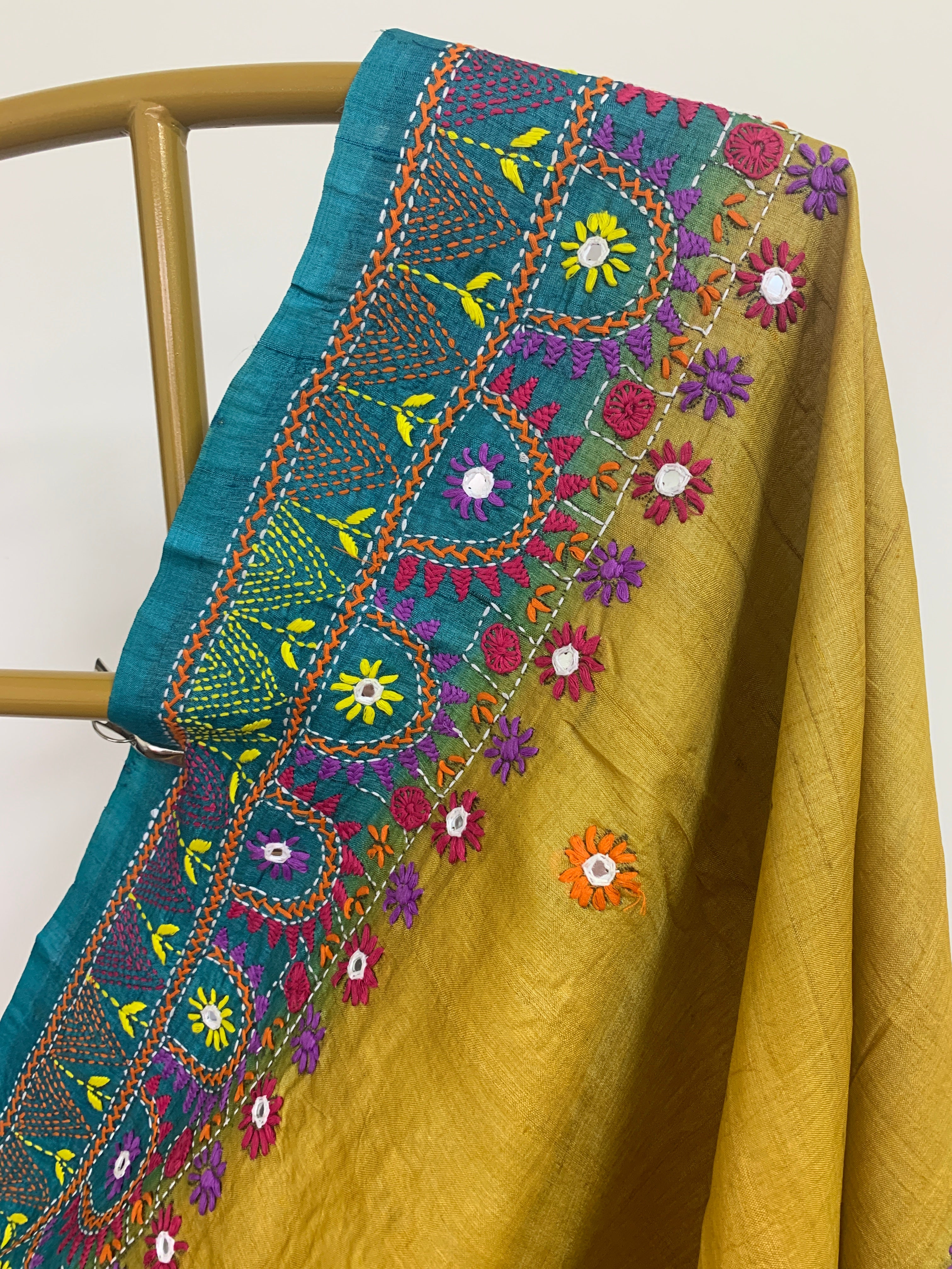 Mustard Yellow Lambani Tussar Silk Saree