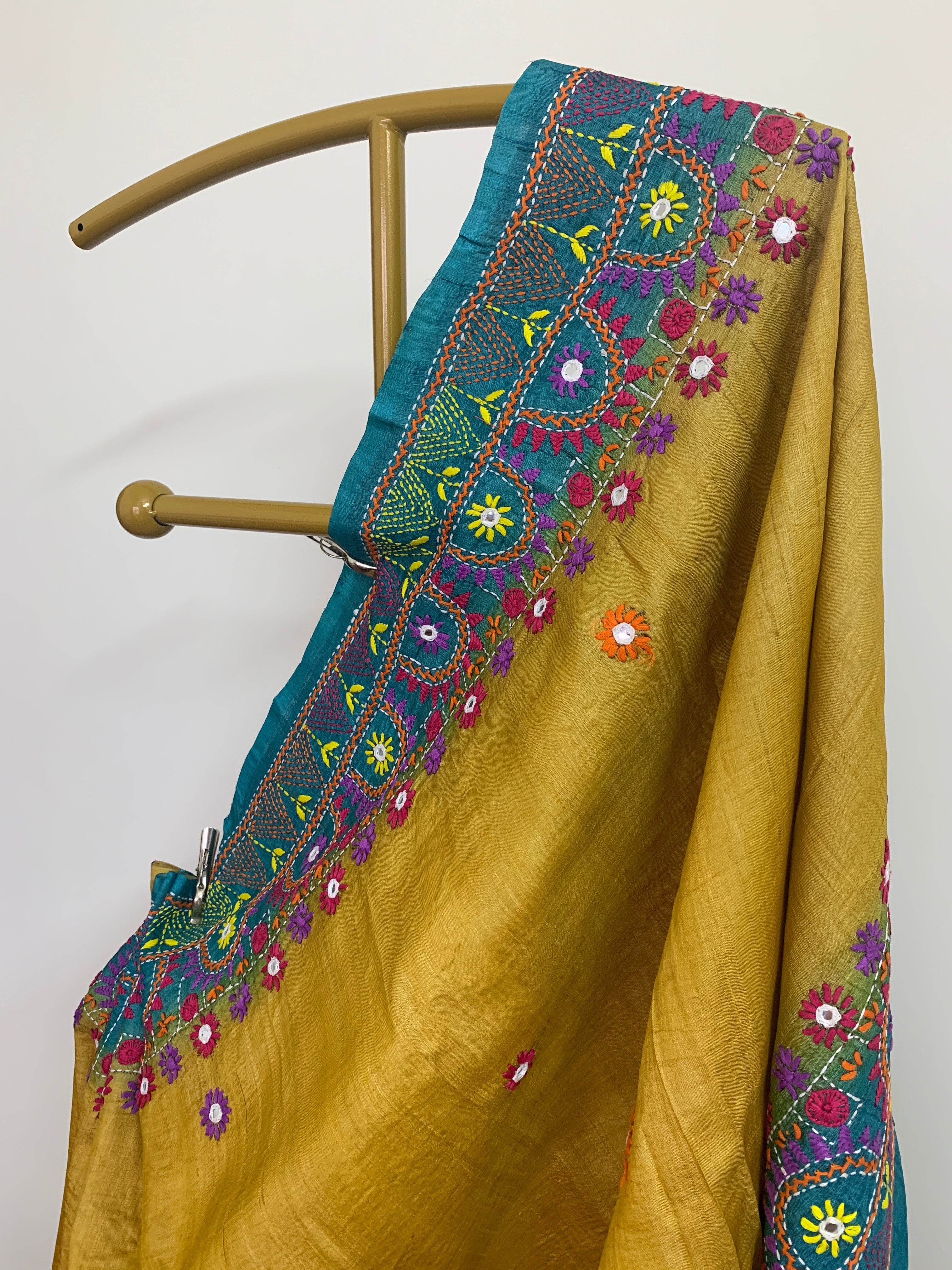 Mustard Yellow Lambani Tussar Silk Saree