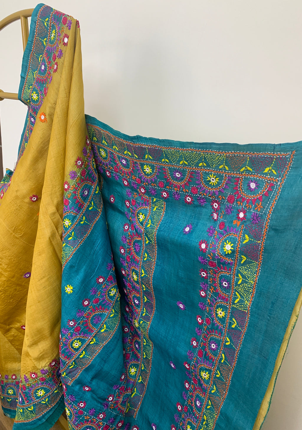 Mustard Yellow Lambani Tussar Silk Saree