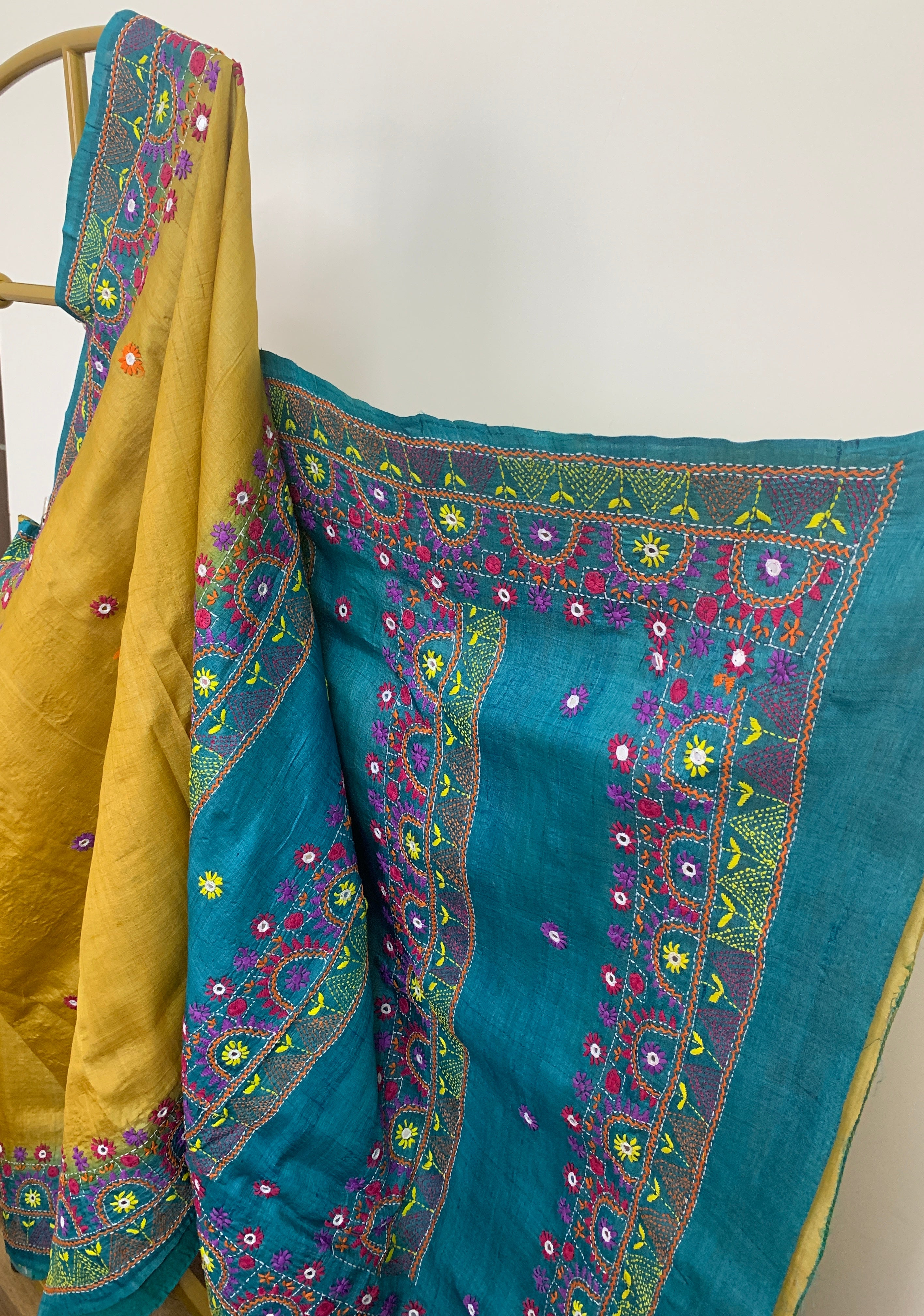 Mustard Yellow Lambani Tussar Silk Saree